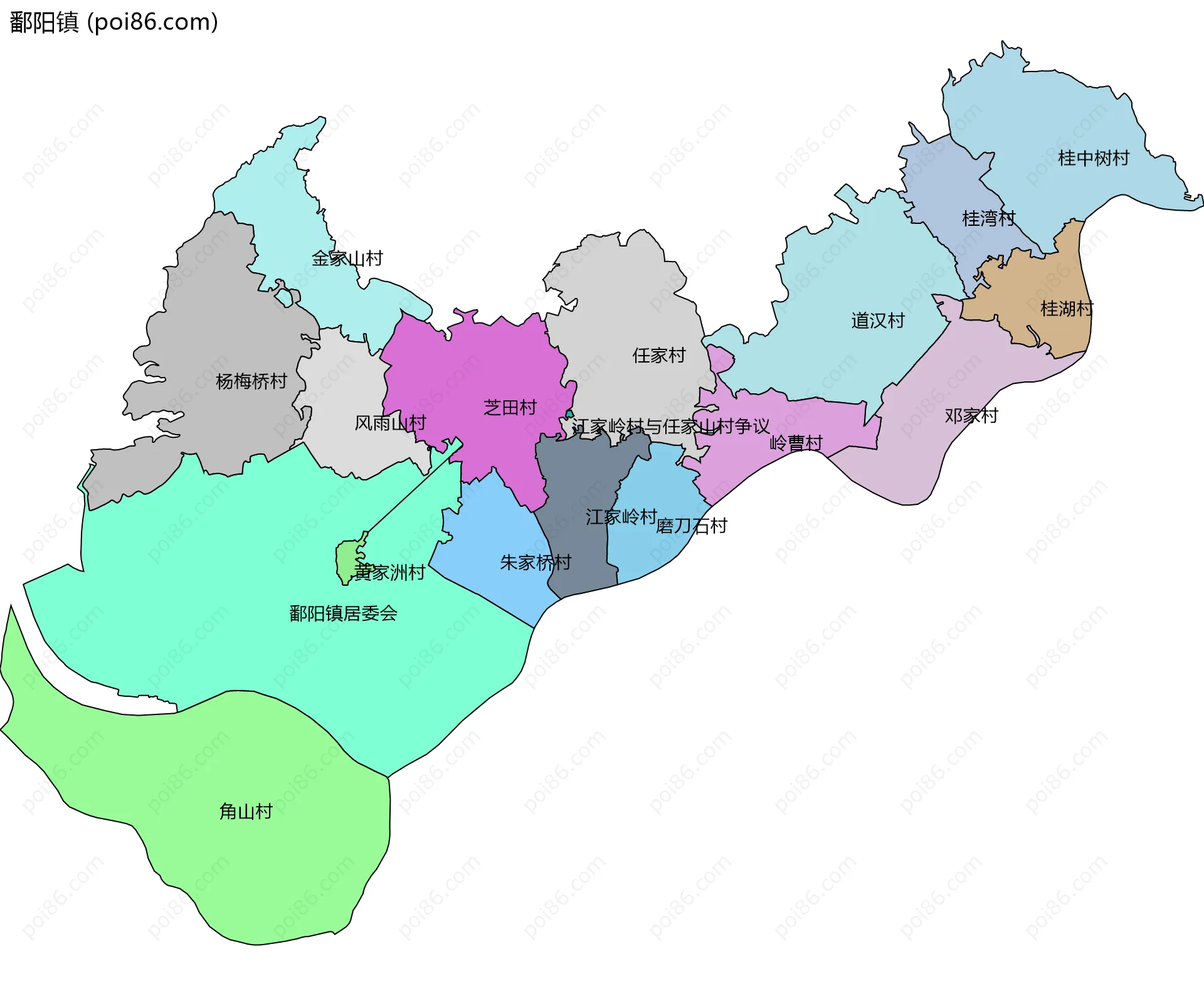鄱阳镇边界地图(五级行政区划)