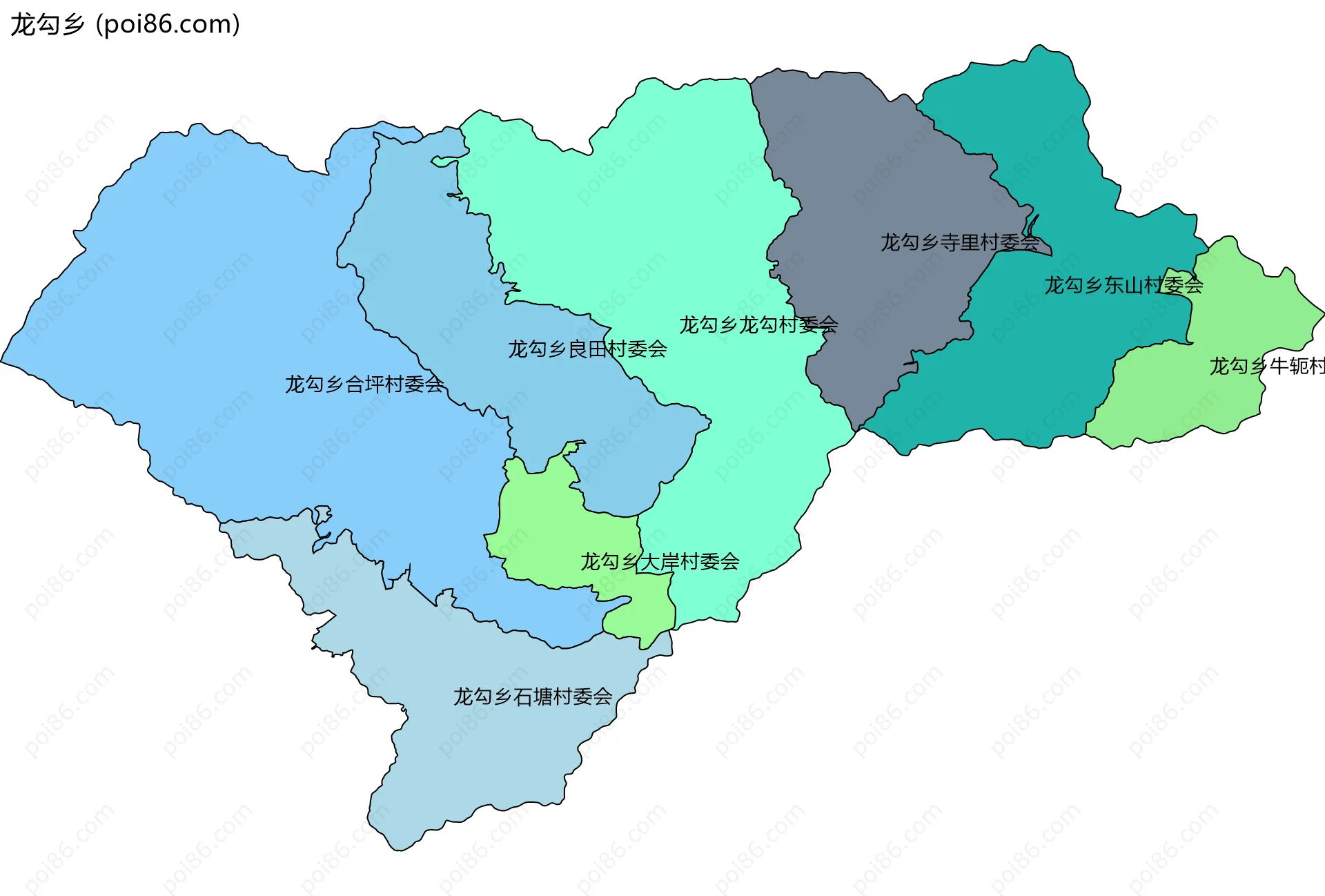 龙勾乡边界地图(五级行政区划)