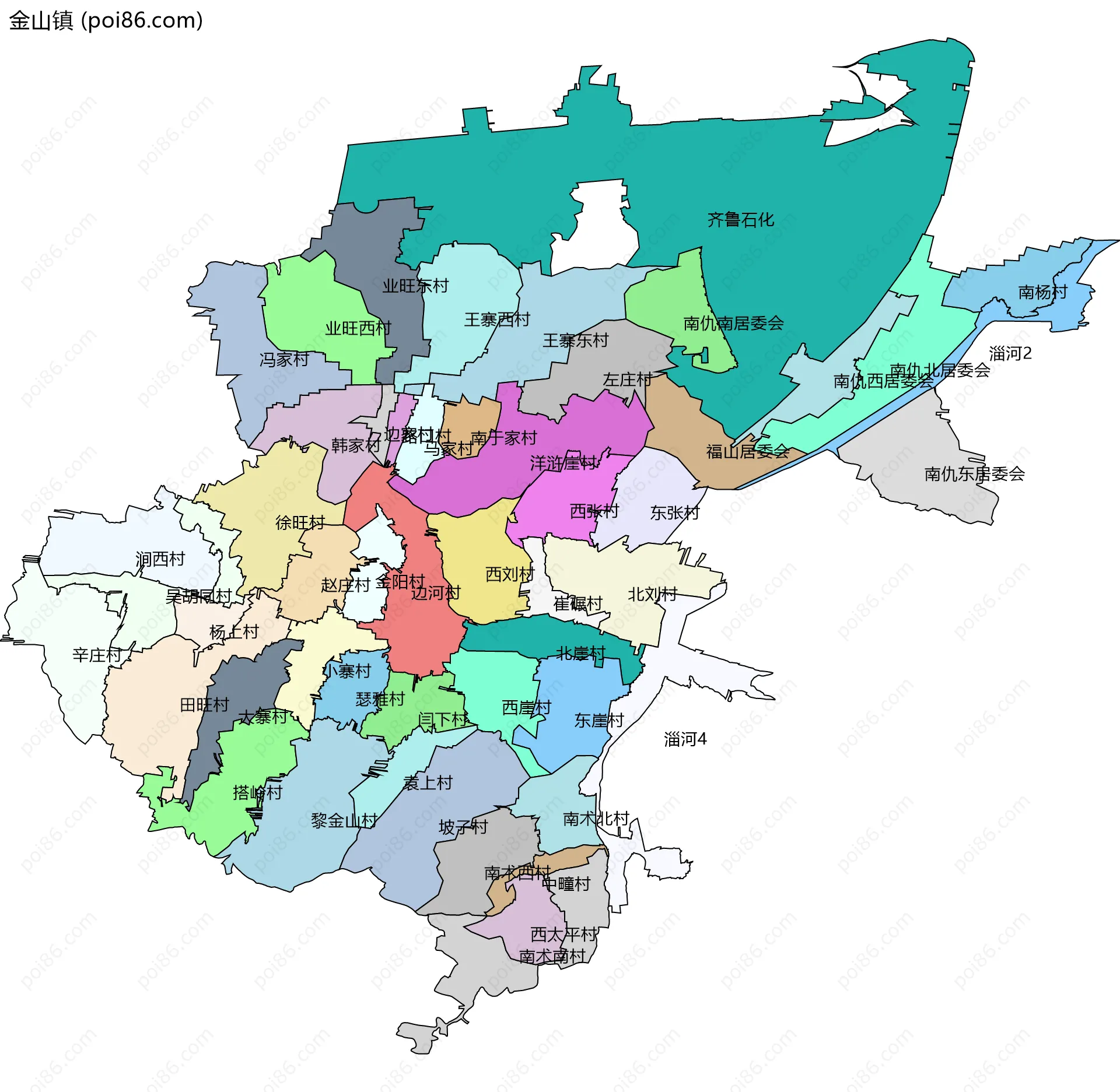 金山镇边界地图(五级行政区划)