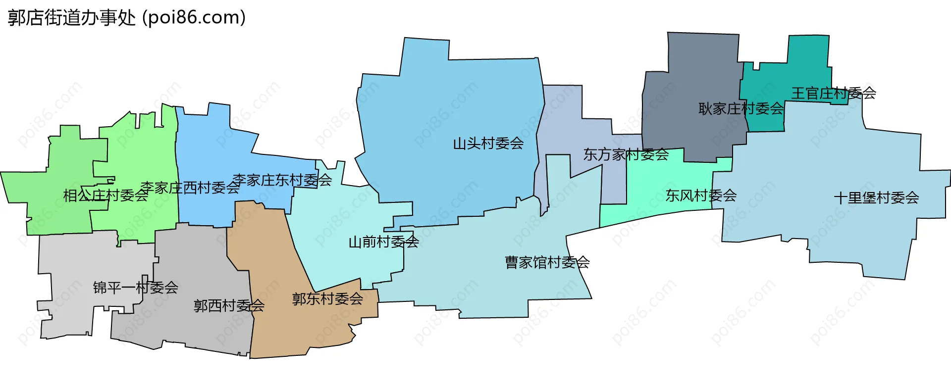 郭店街道办事处边界地图(五级行政区划)