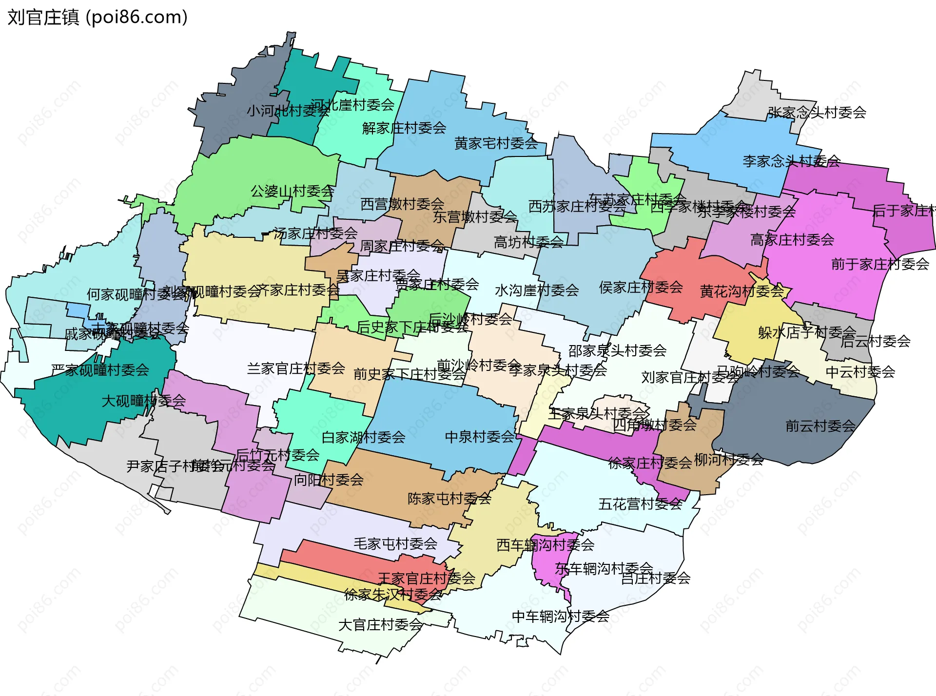 刘官庄镇边界地图(五级行政区划)