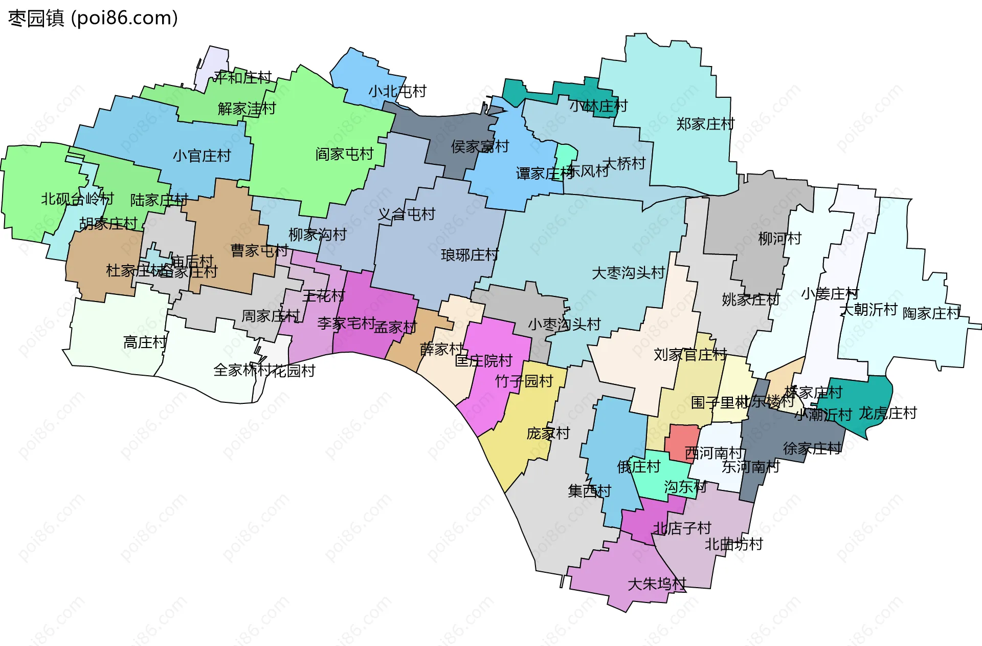 枣园镇边界地图(五级行政区划)