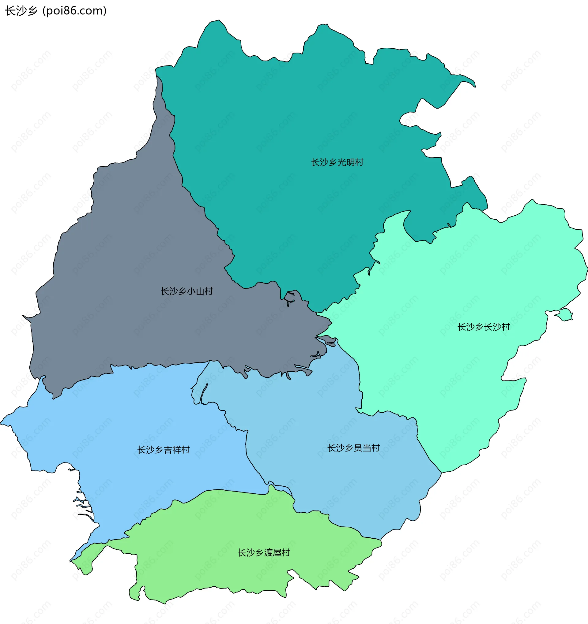 长沙乡边界地图(五级行政区划)