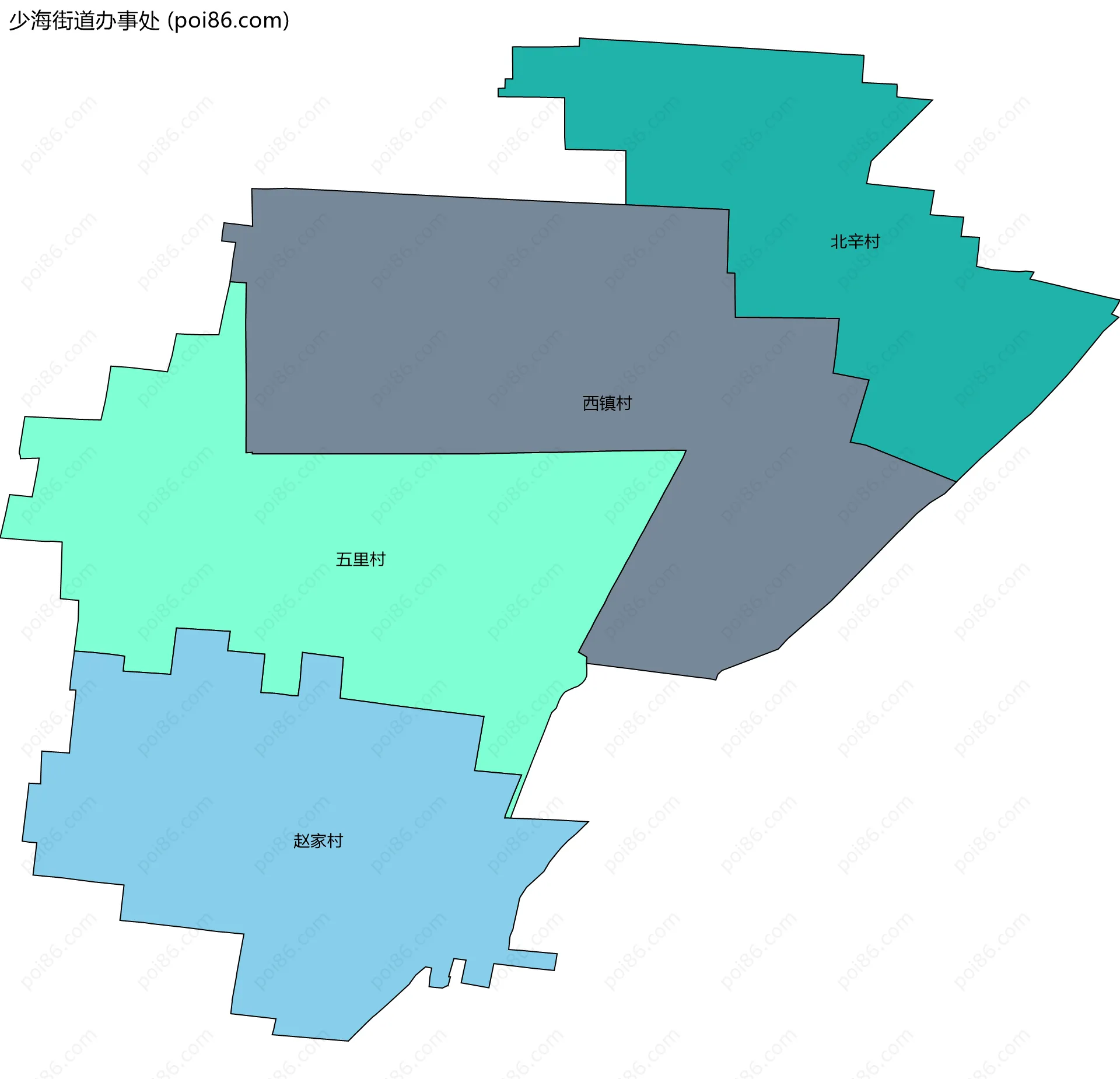 少海街道办事处边界地图(五级行政区划)