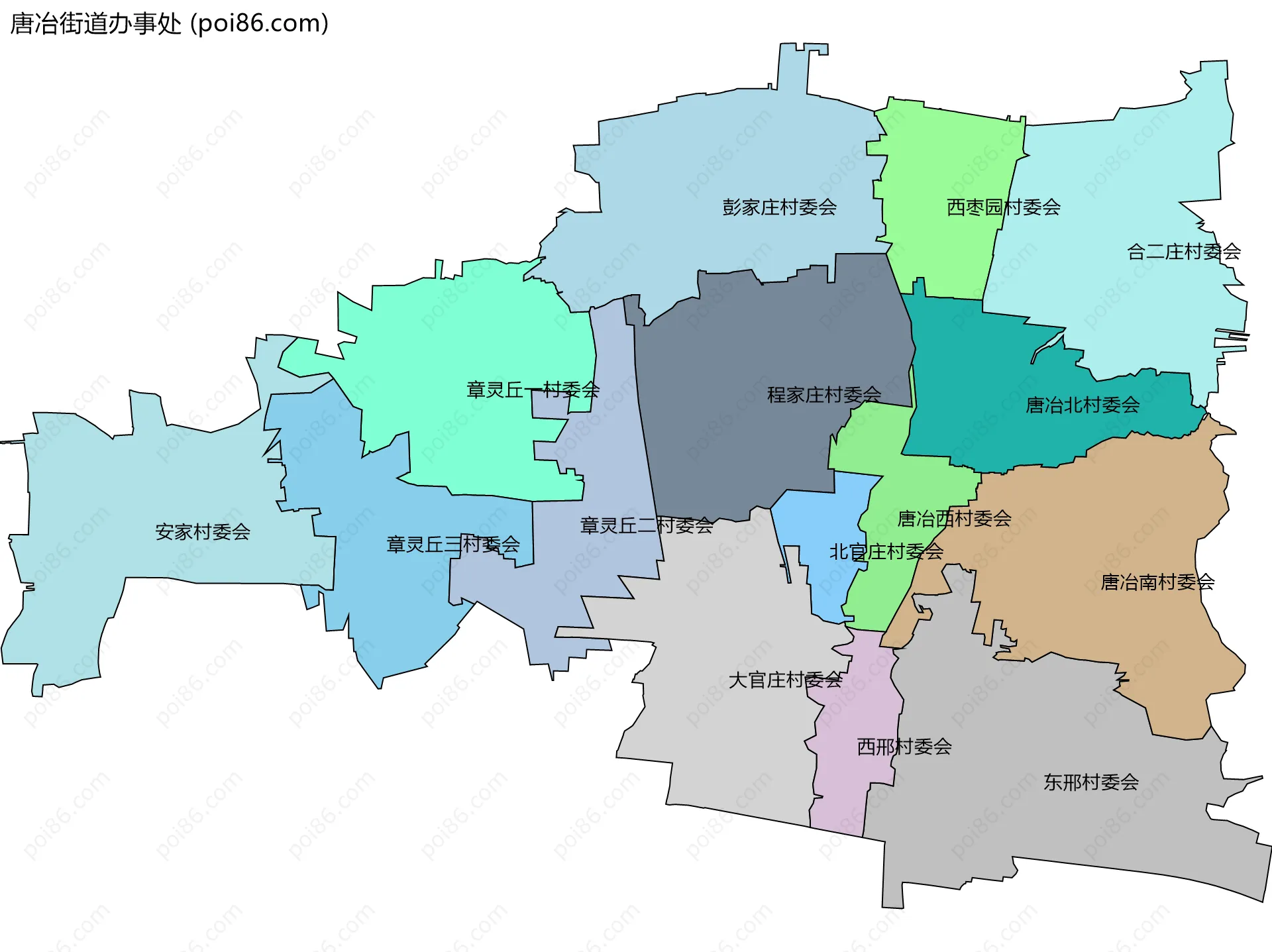 唐冶街道办事处边界地图(五级行政区划)