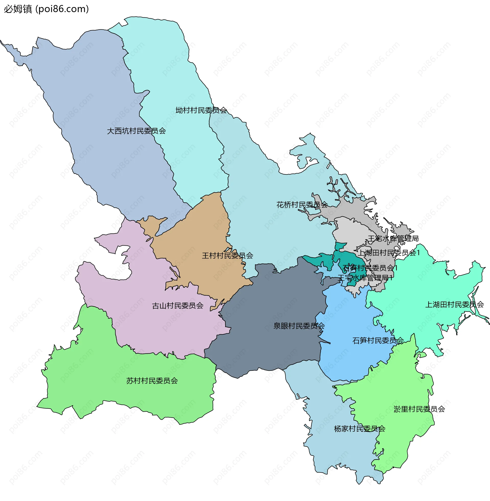 必姆镇边界地图(五级行政区划)