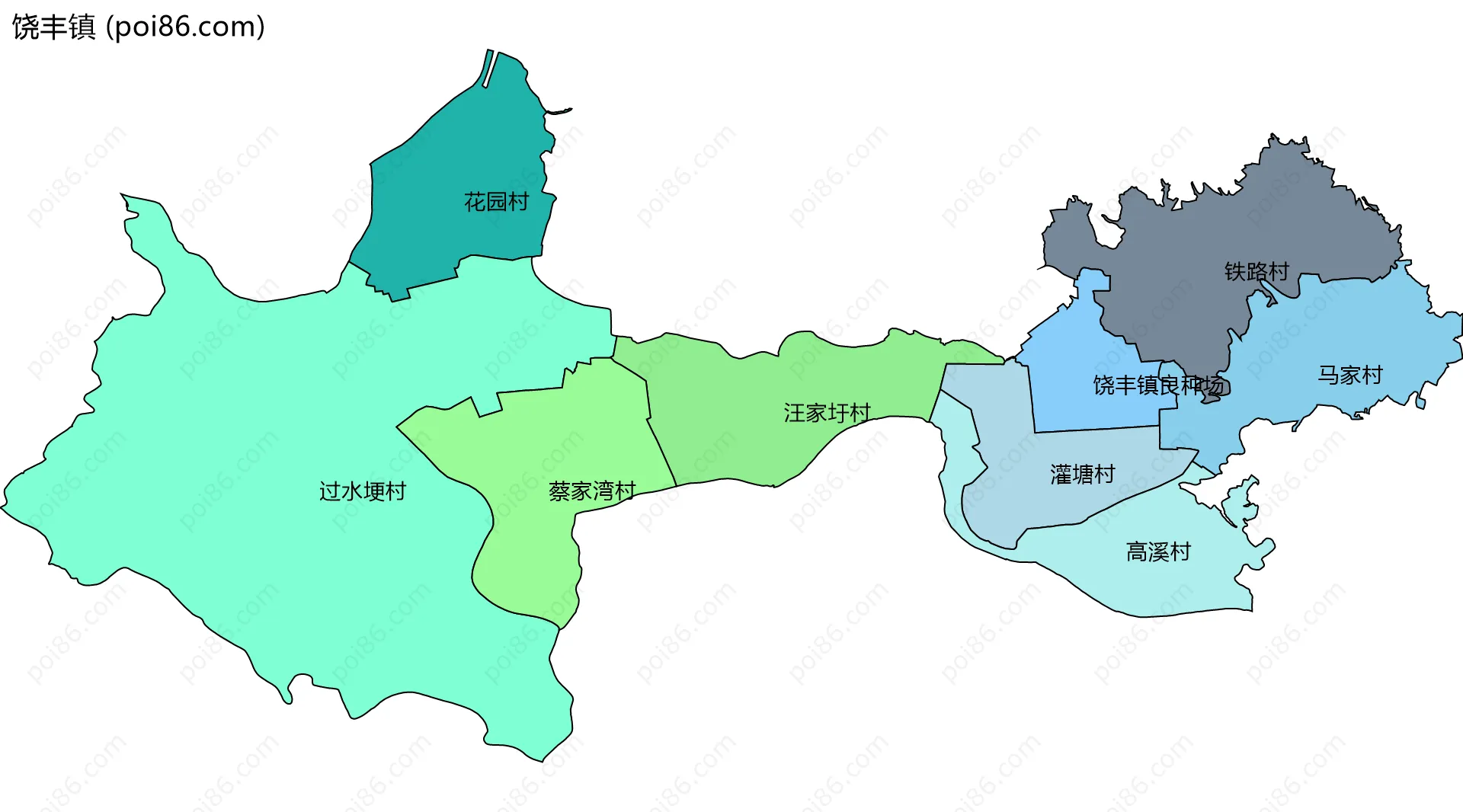 饶丰镇边界地图(五级行政区划)