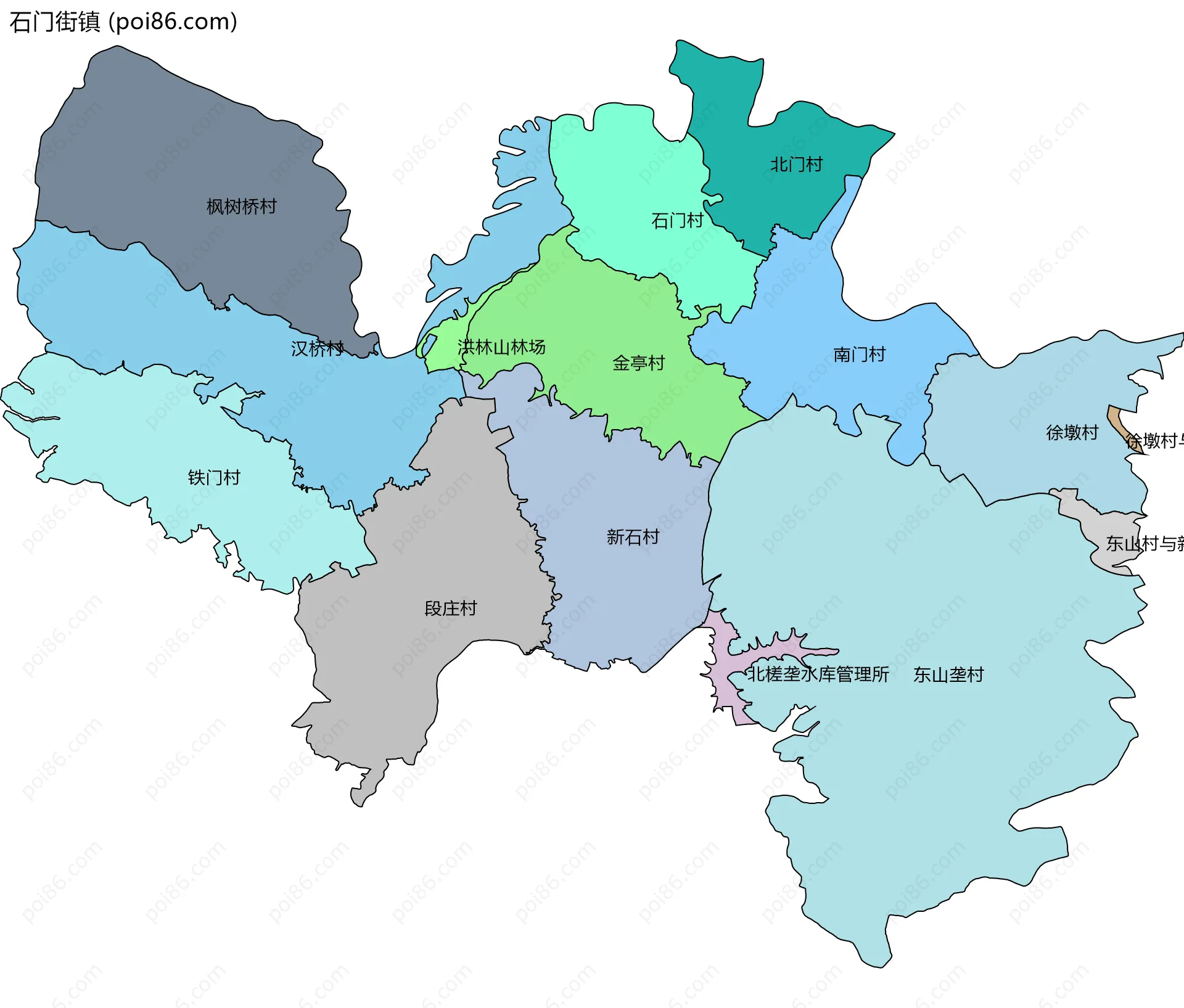 石门街镇边界地图(五级行政区划)