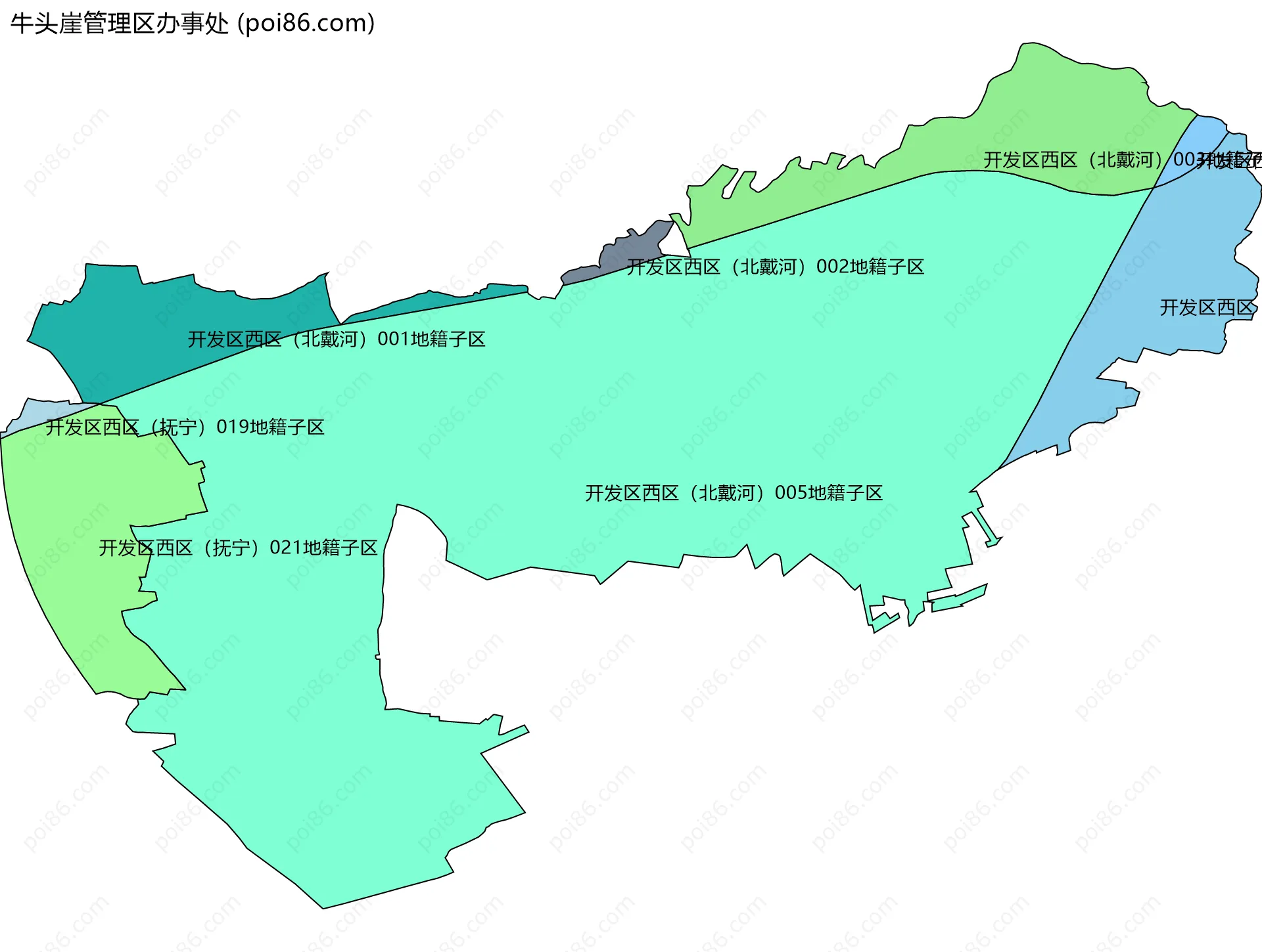 牛头崖管理区办事处边界地图(五级行政区划)