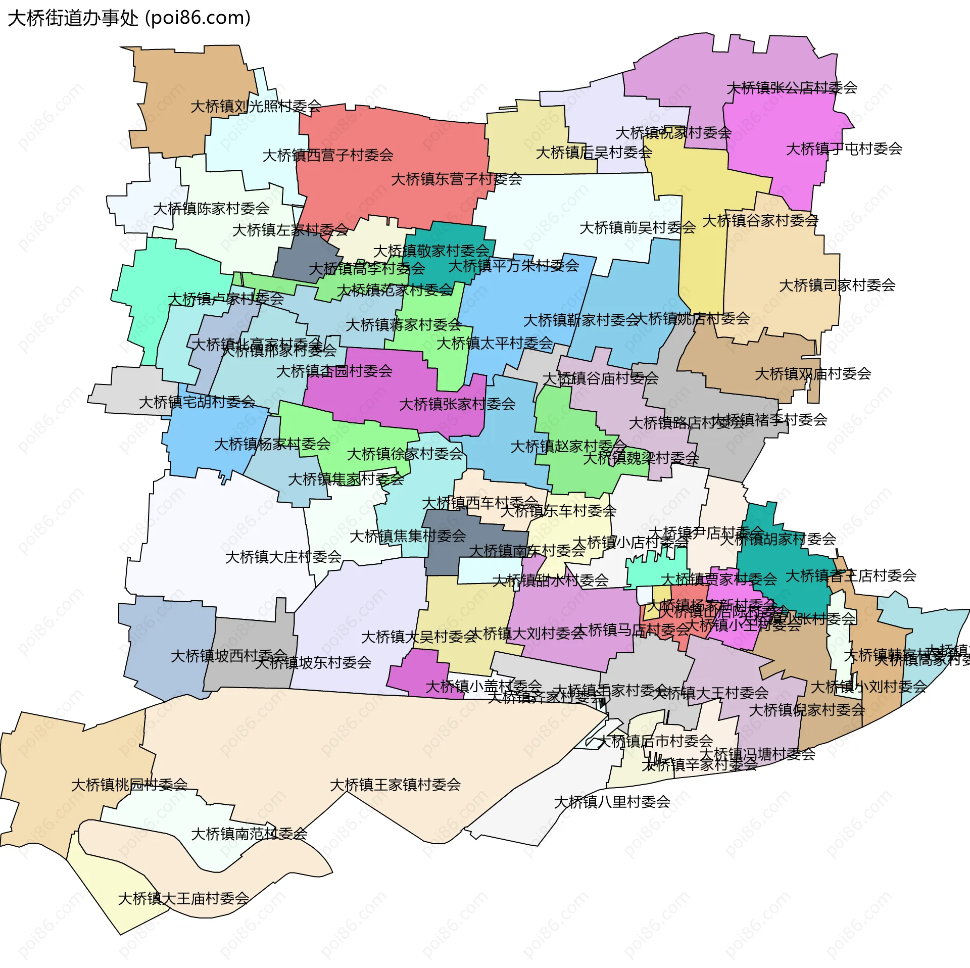 大桥街道办事处边界地图(五级行政区划)