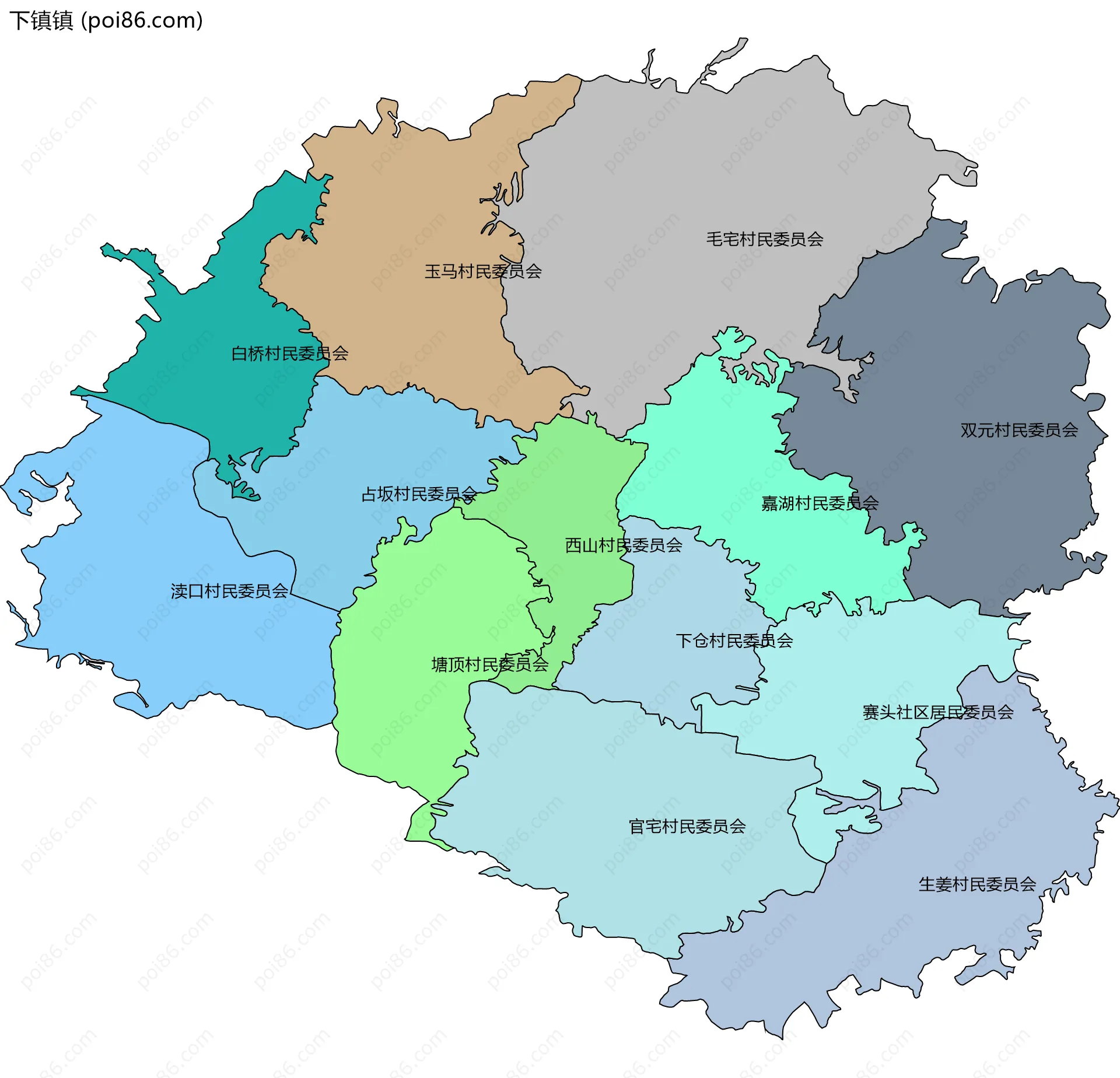 下镇镇边界地图(五级行政区划)