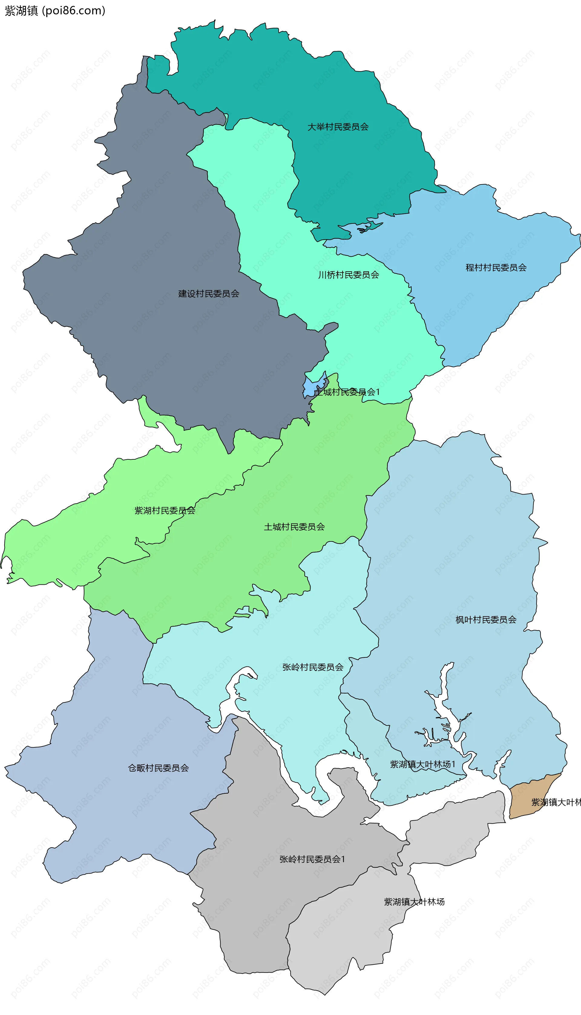 紫湖镇边界地图(五级行政区划)