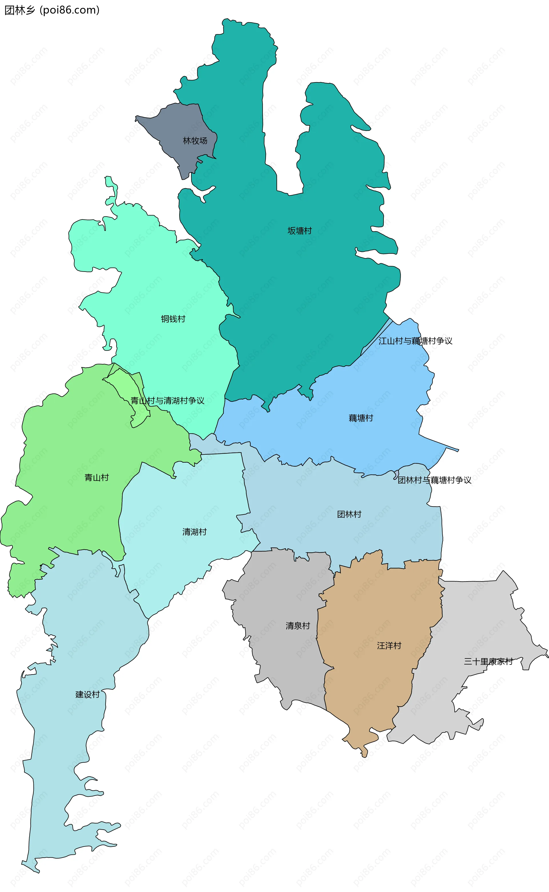团林乡边界地图(五级行政区划)