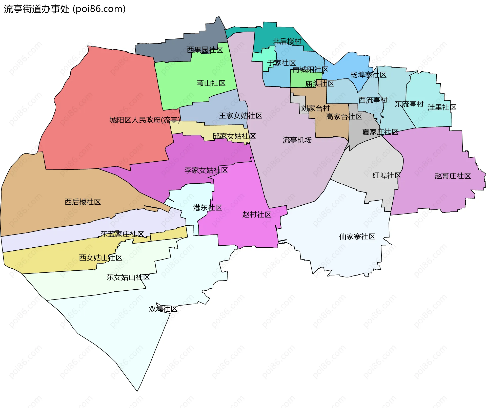 流亭街道办事处边界地图(五级行政区划)