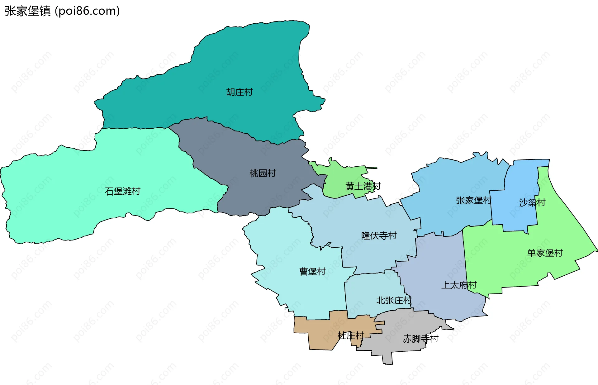 张家堡镇边界地图(五级行政区划)