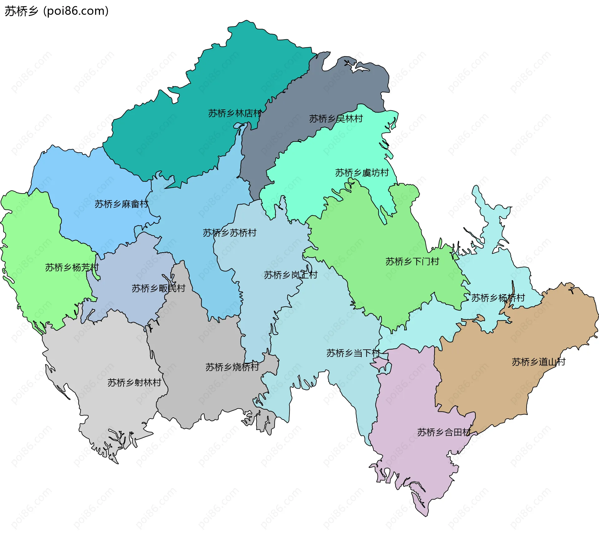 苏桥乡边界地图(五级行政区划)