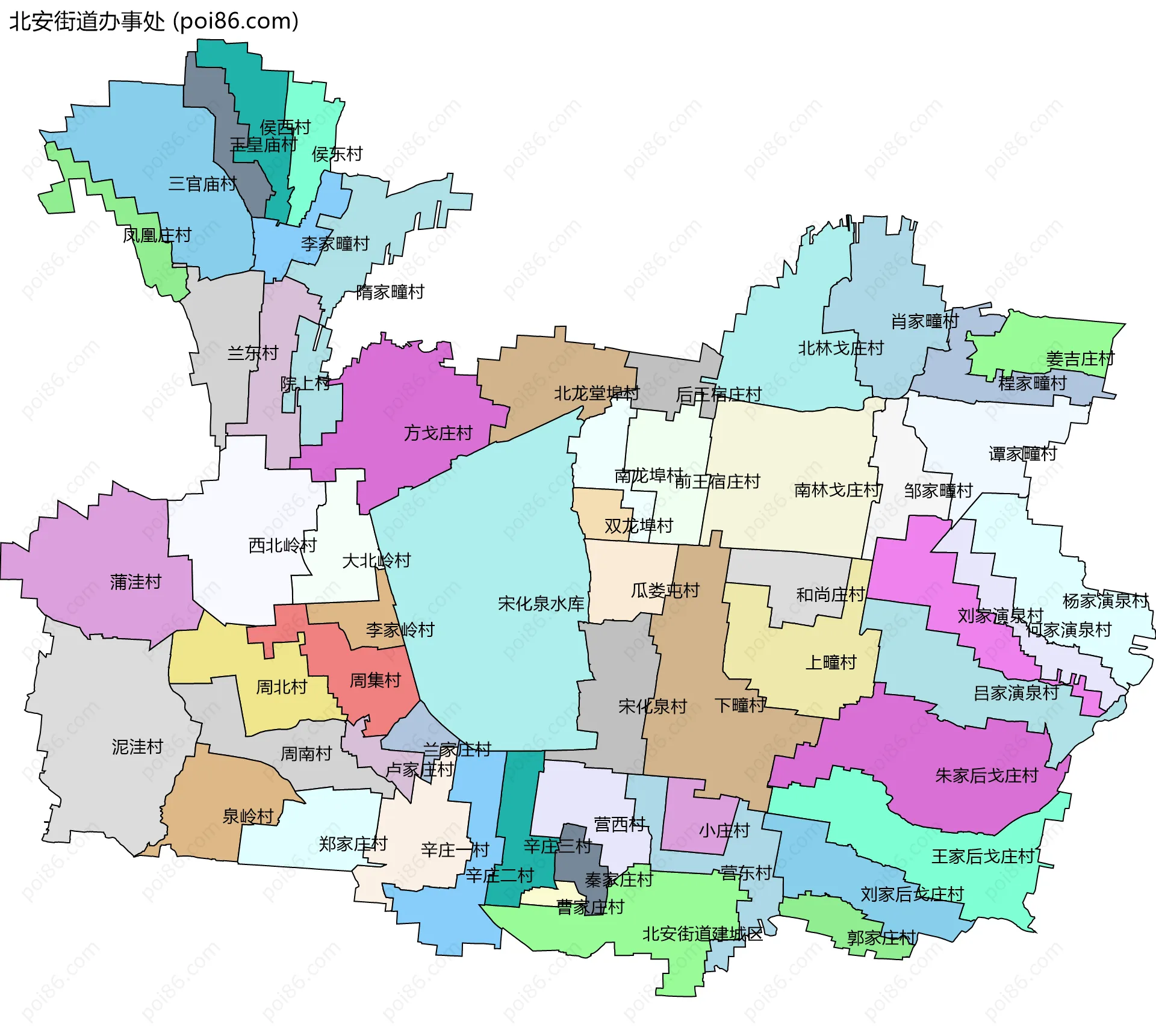 北安街道办事处边界地图(五级行政区划)