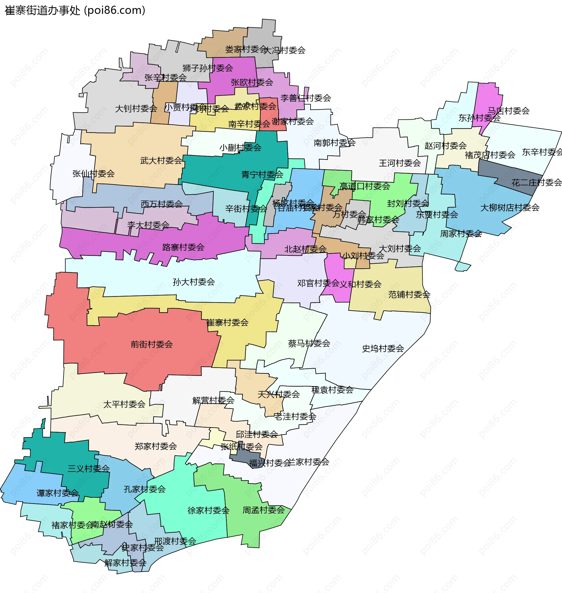 崔寨街道办事处边界地图(五级行政区划)