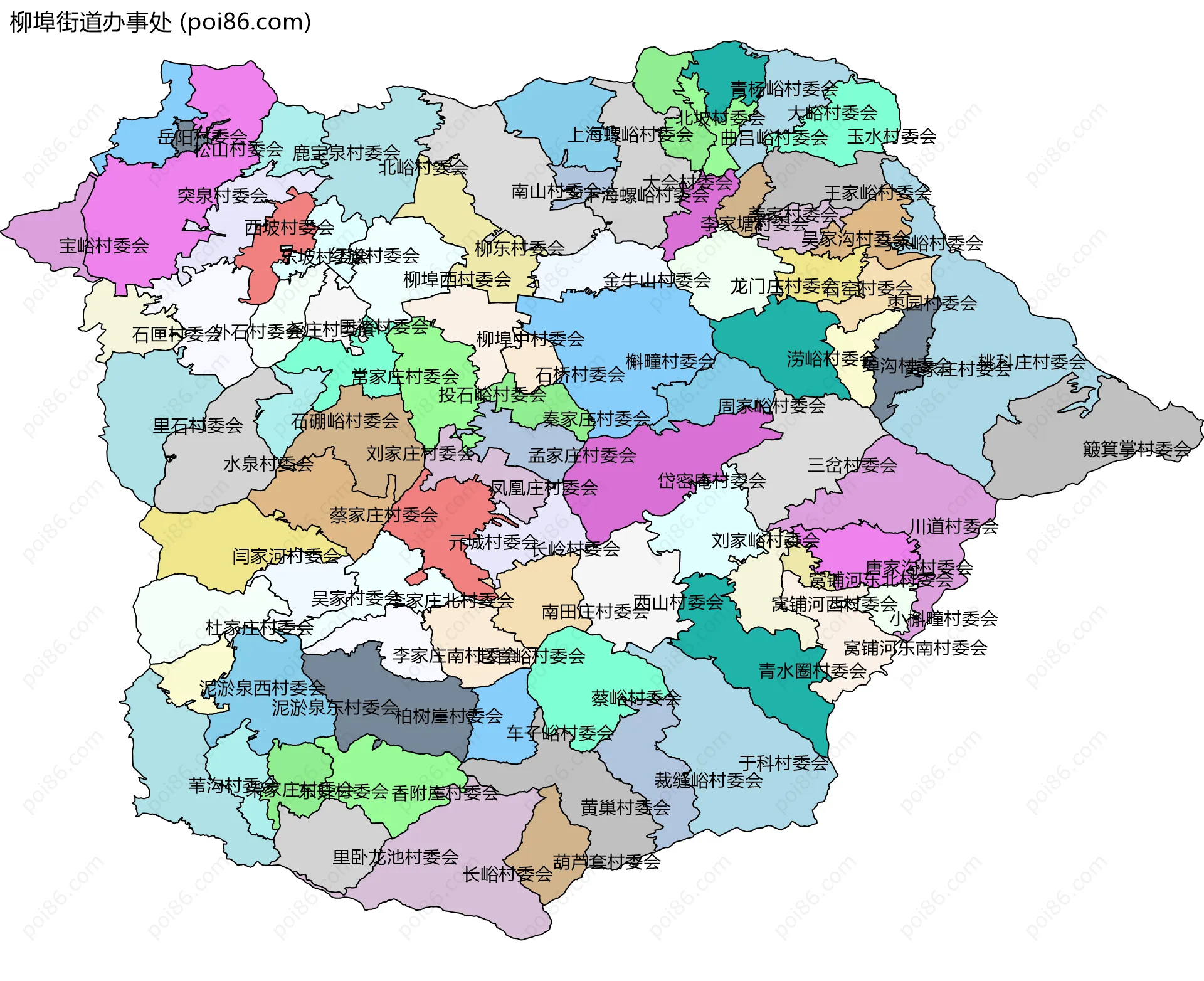 柳埠街道办事处边界地图(五级行政区划)
