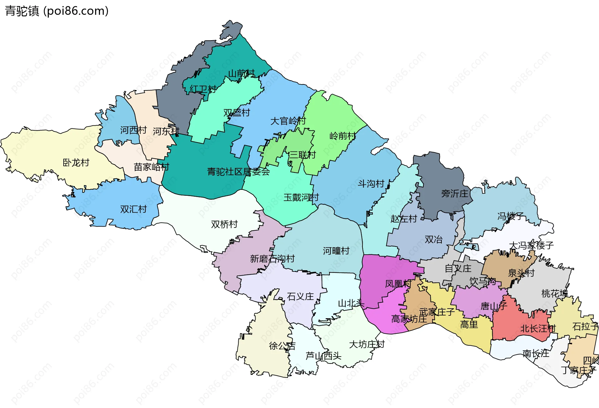 青驼镇边界地图(五级行政区划)