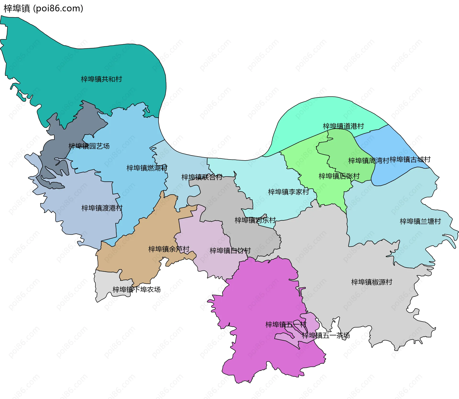 梓埠镇边界地图(五级行政区划)
