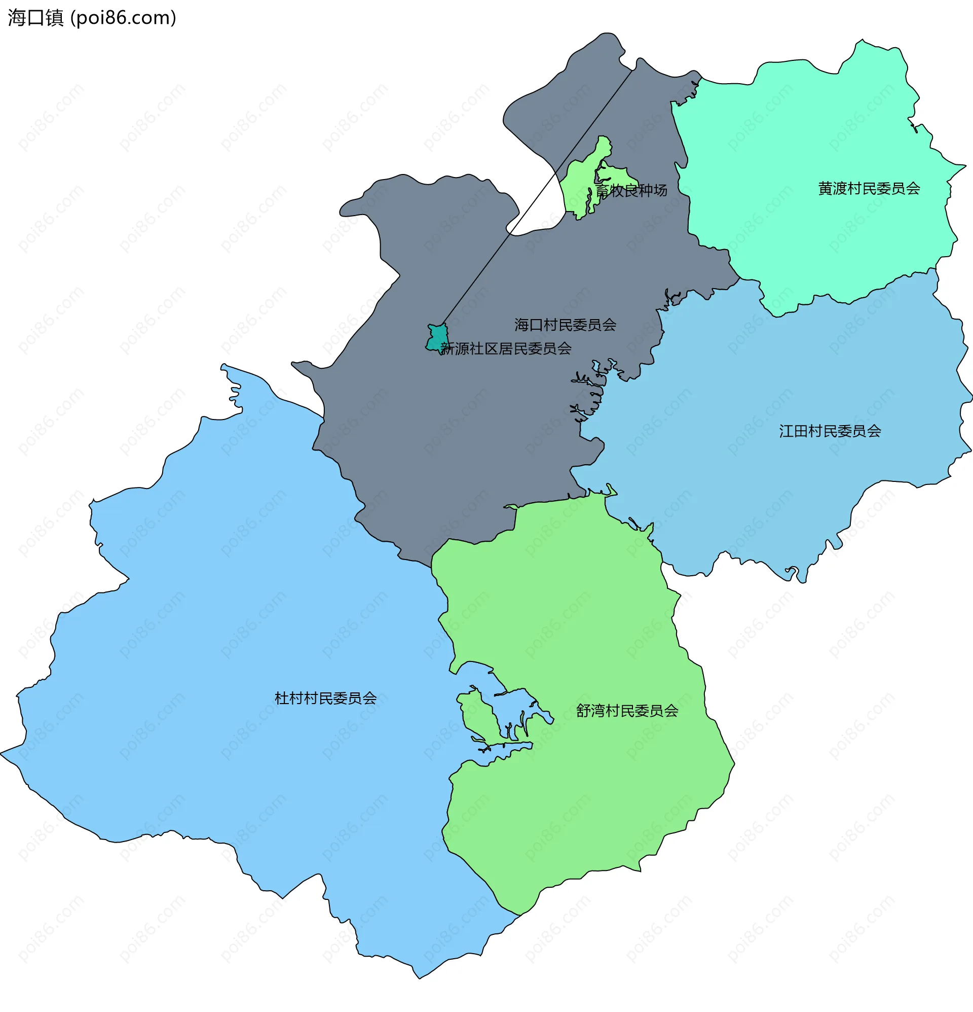 海口镇边界地图(五级行政区划)