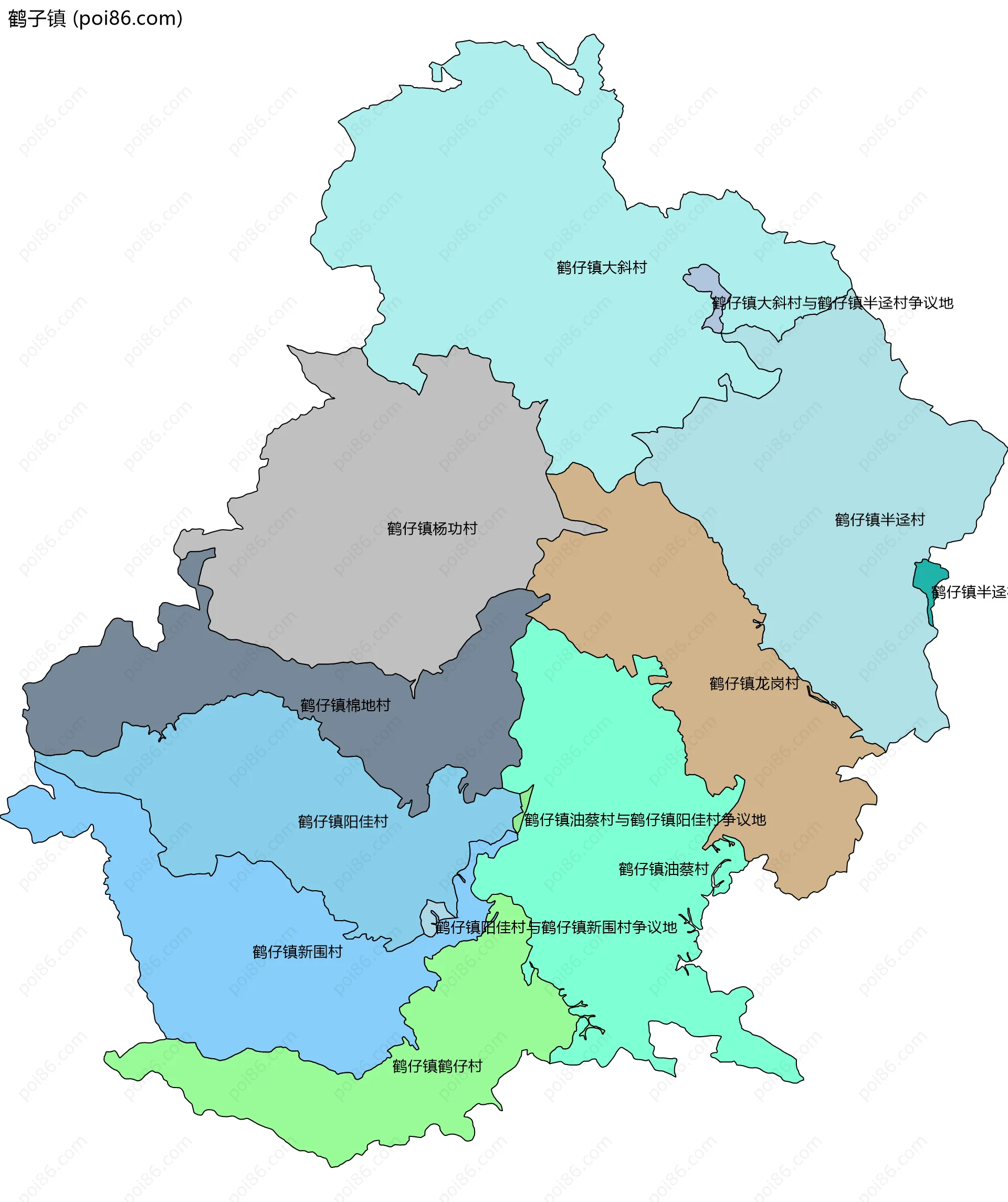 鹤子镇边界地图(五级行政区划)