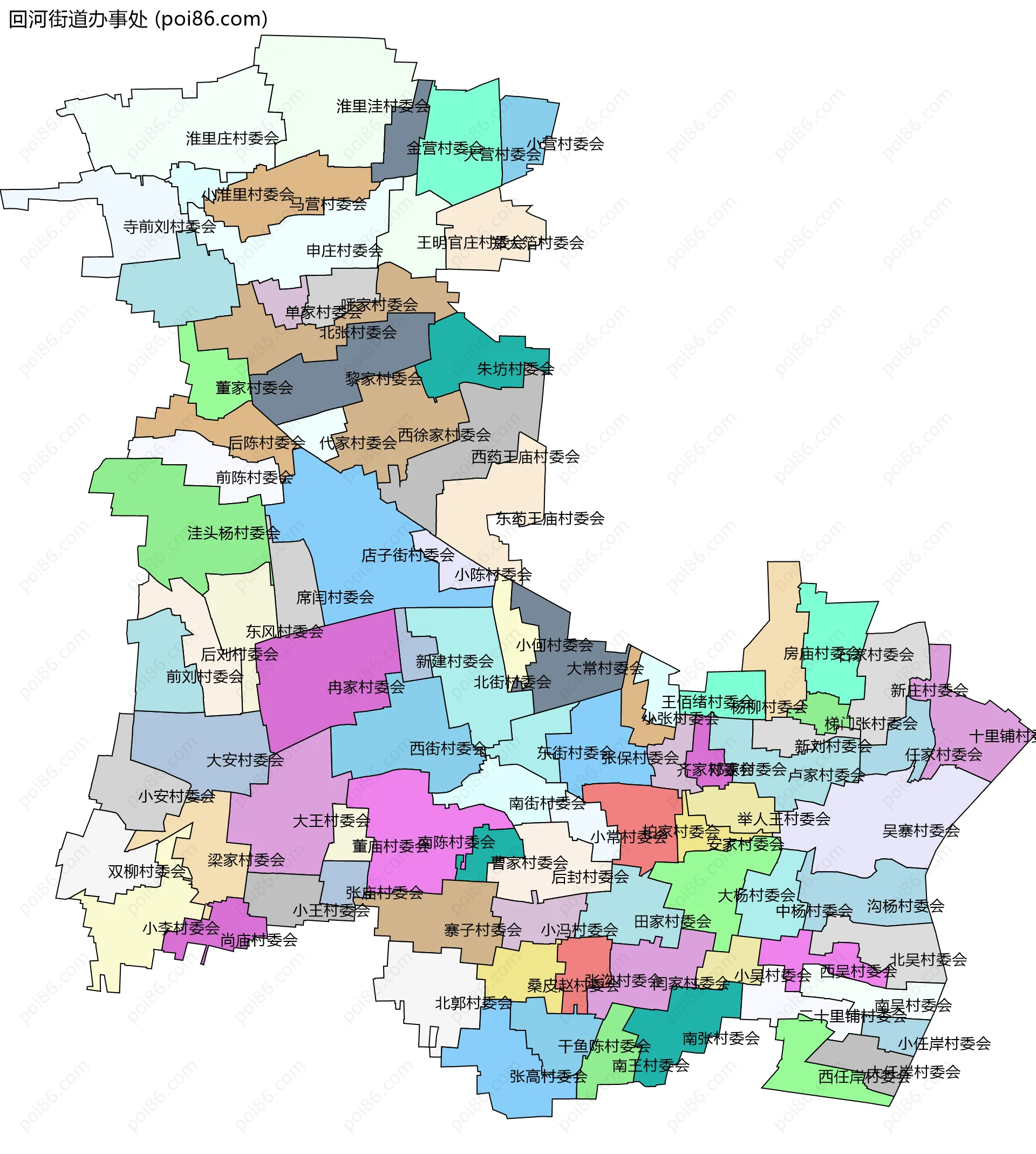 回河街道办事处边界地图(五级行政区划)