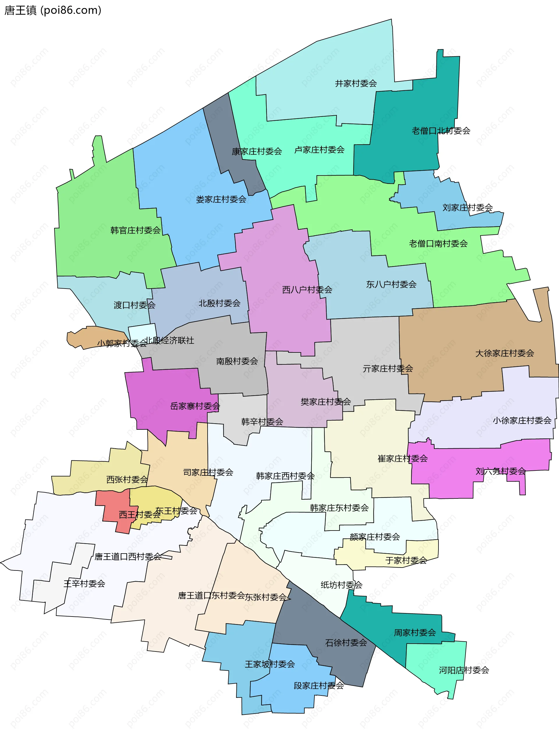 唐王镇边界地图(五级行政区划)