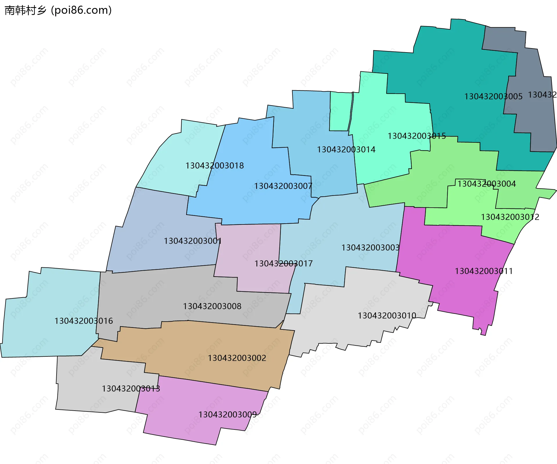 南韩村乡边界地图(五级行政区划)