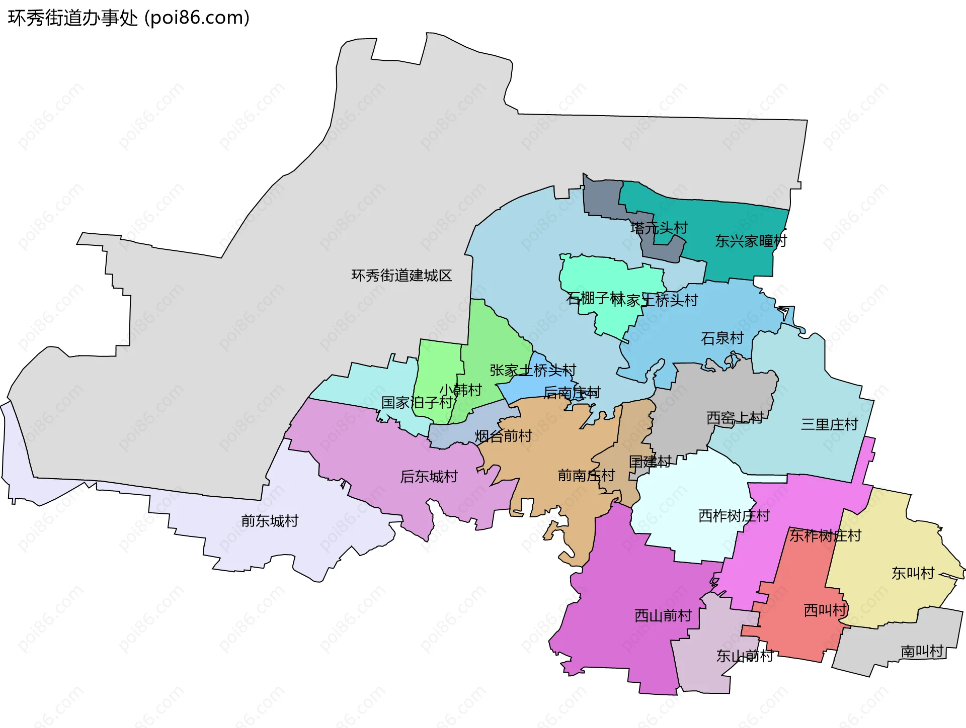 环秀街道办事处边界地图(五级行政区划)