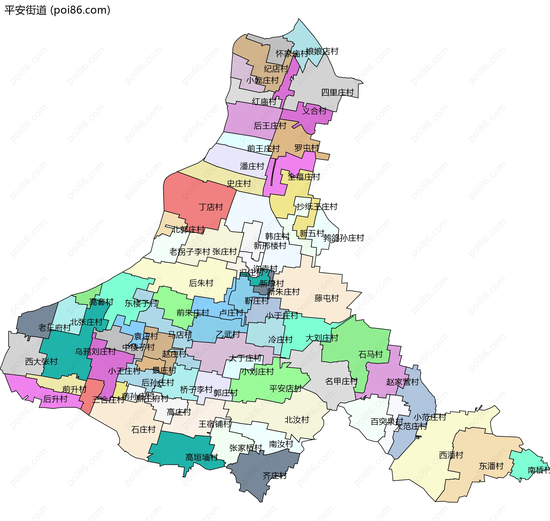 平安街道边界地图(五级行政区划)