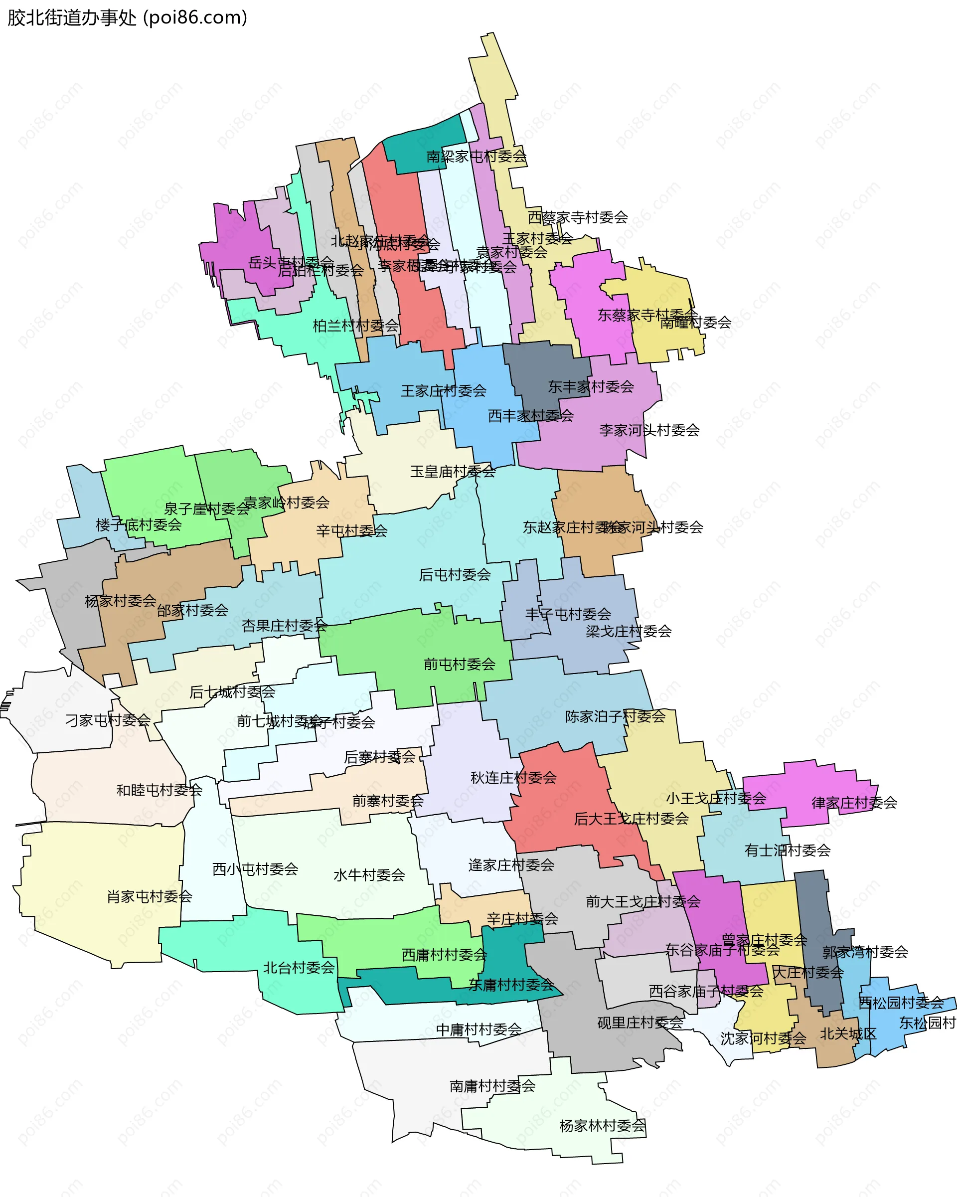 胶北街道办事处边界地图(五级行政区划)