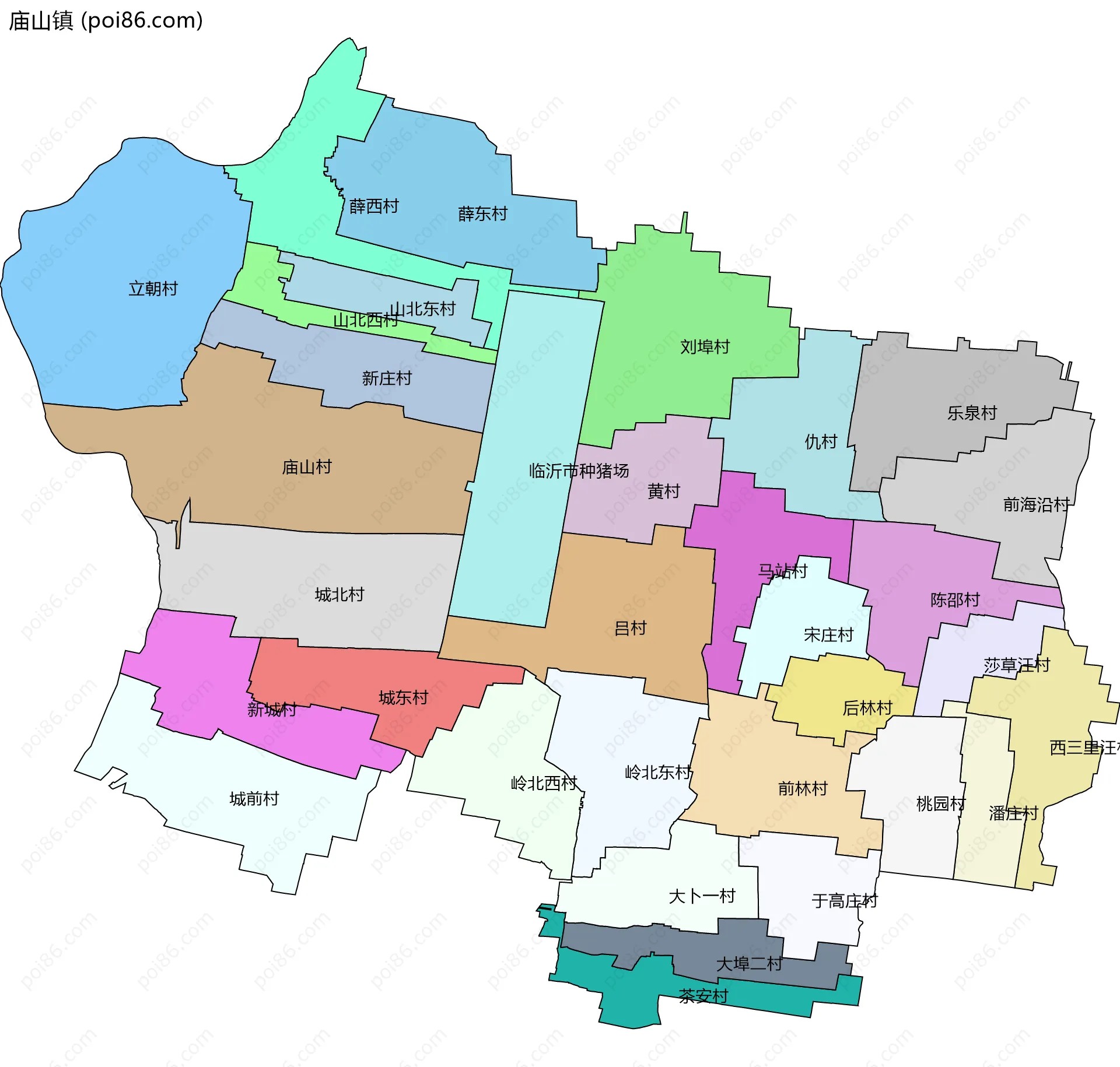 庙山镇边界地图(五级行政区划)