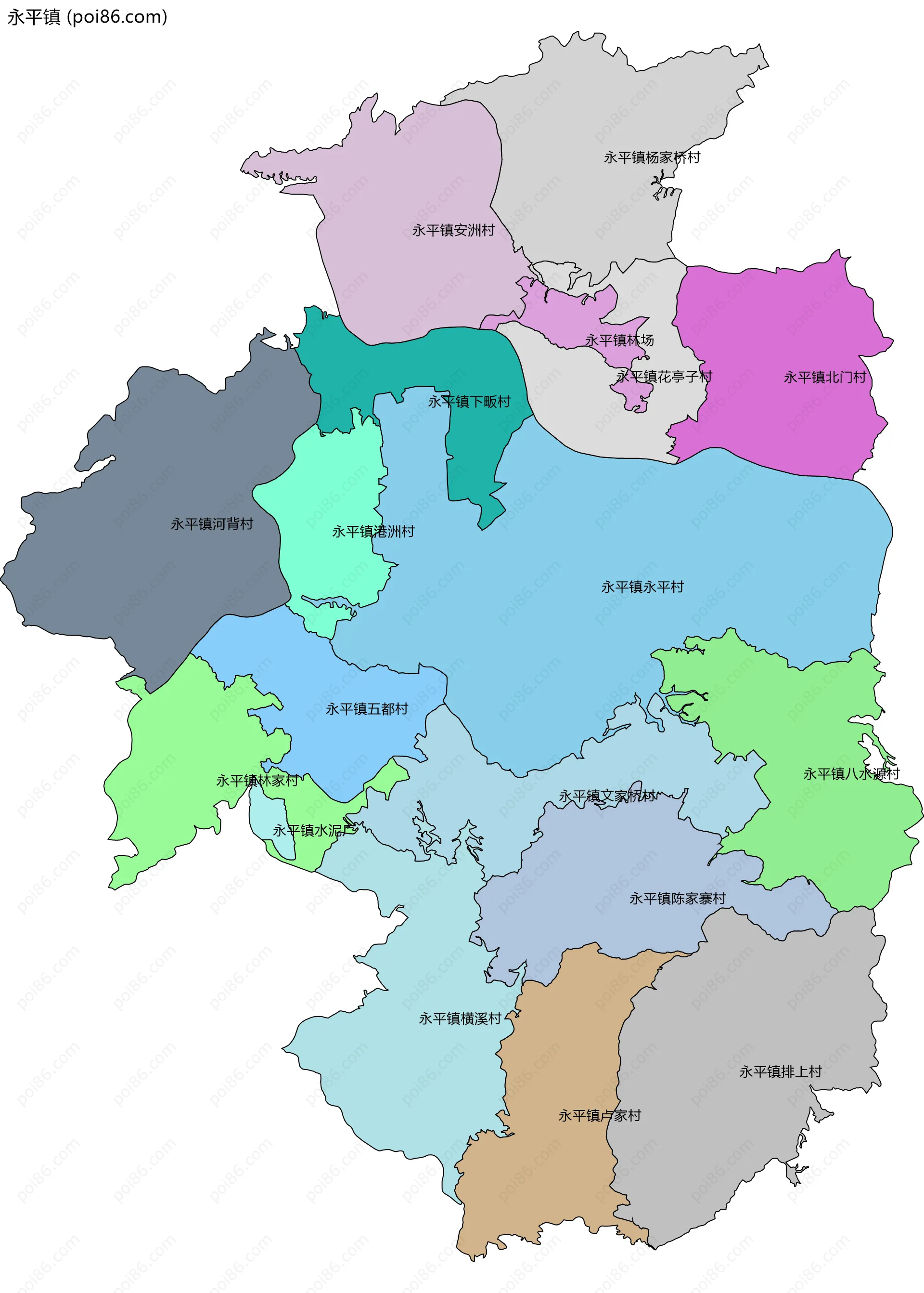 永平镇边界地图(五级行政区划)