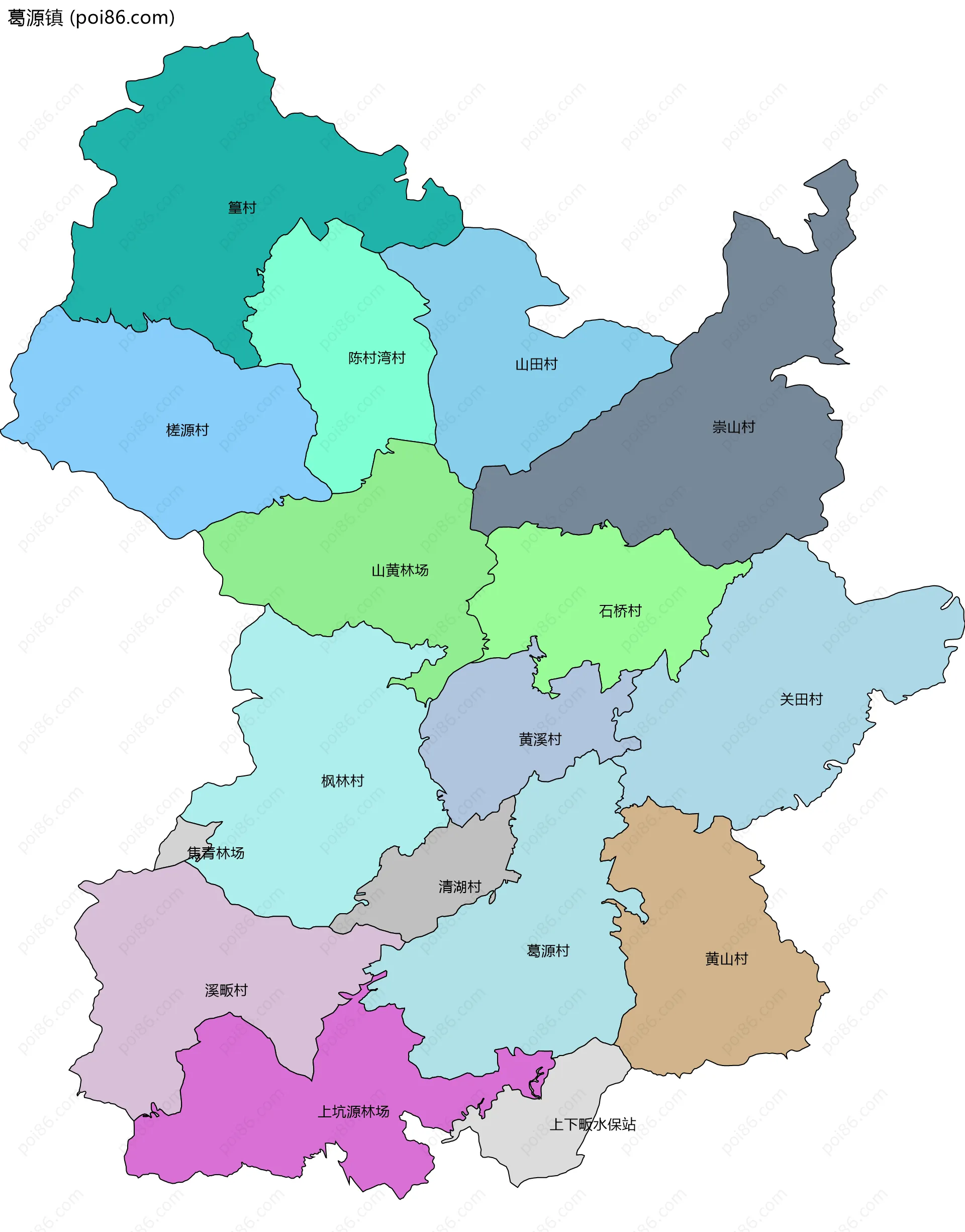 葛源镇边界地图(五级行政区划)