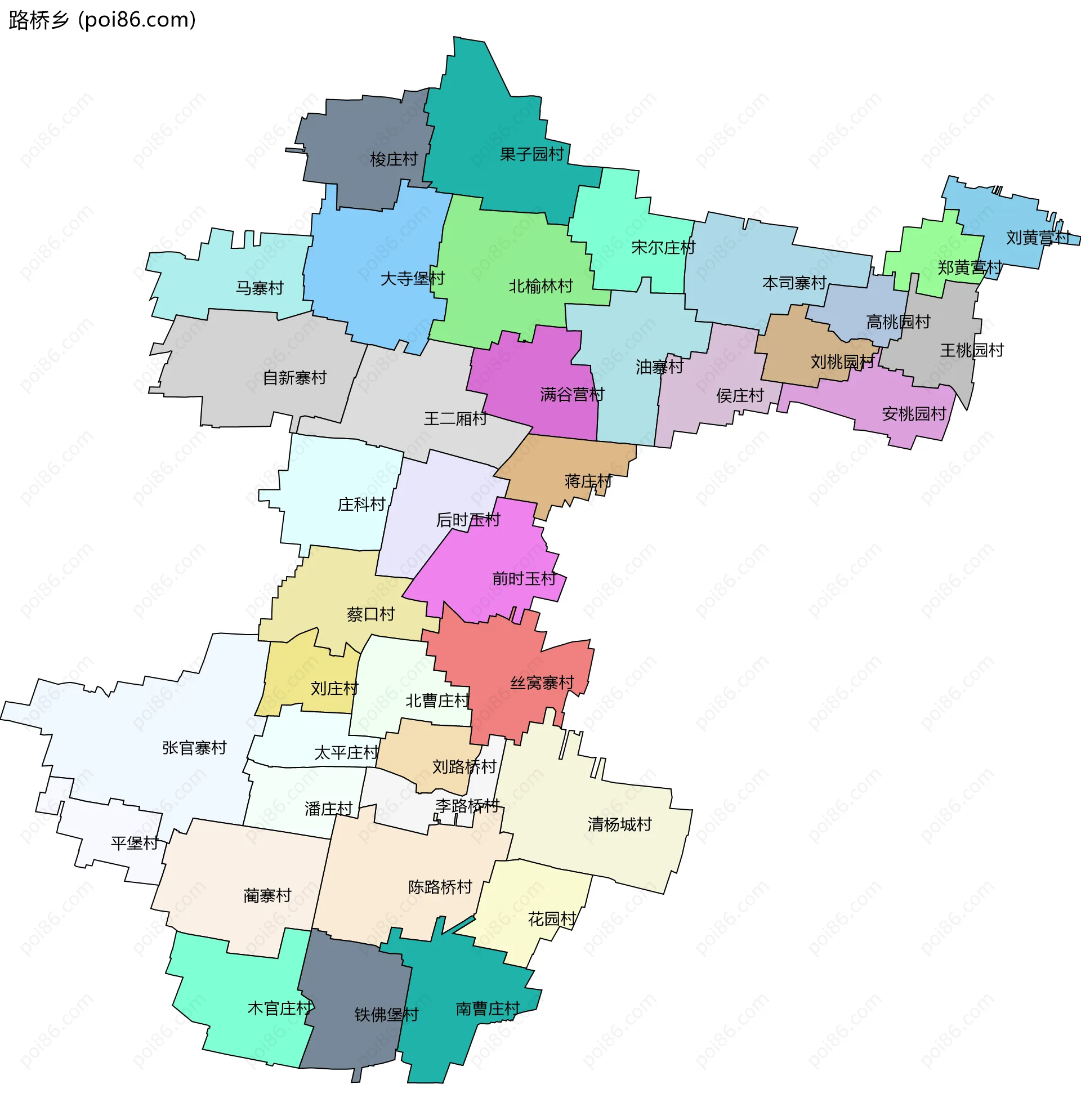 路桥乡边界地图(五级行政区划)