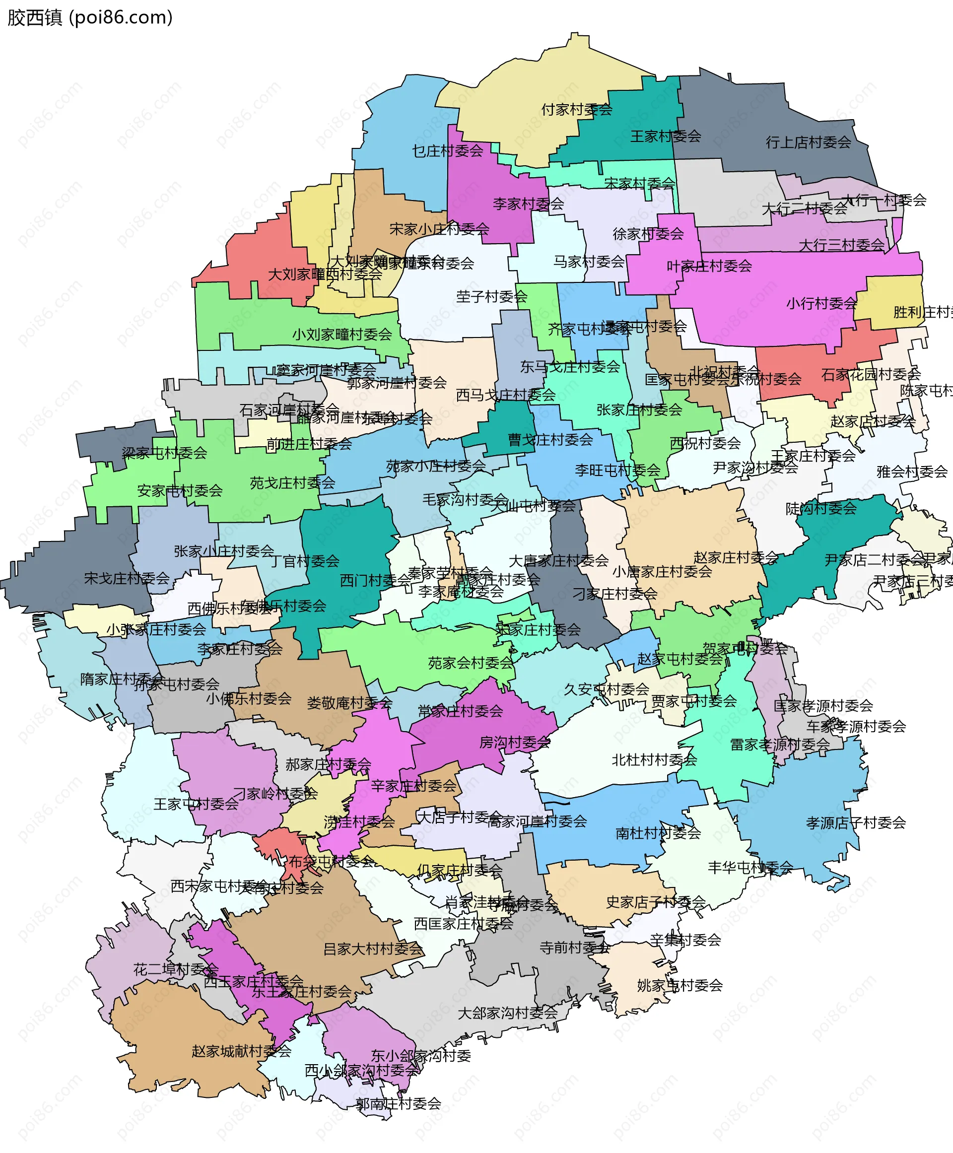 胶西镇边界地图(五级行政区划)