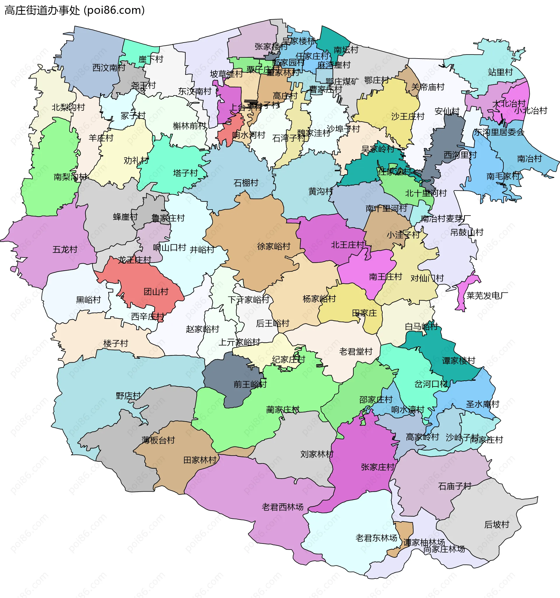 高庄街道办事处边界地图(五级行政区划)