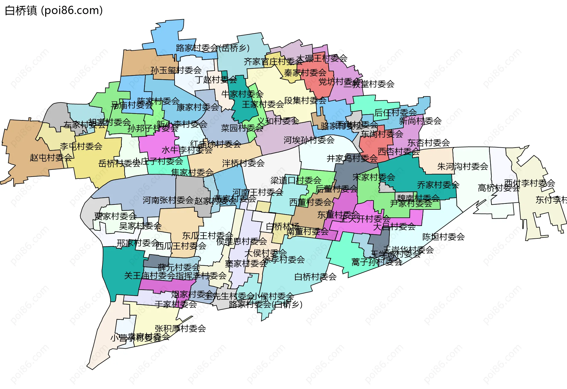 白桥镇边界地图(五级行政区划)