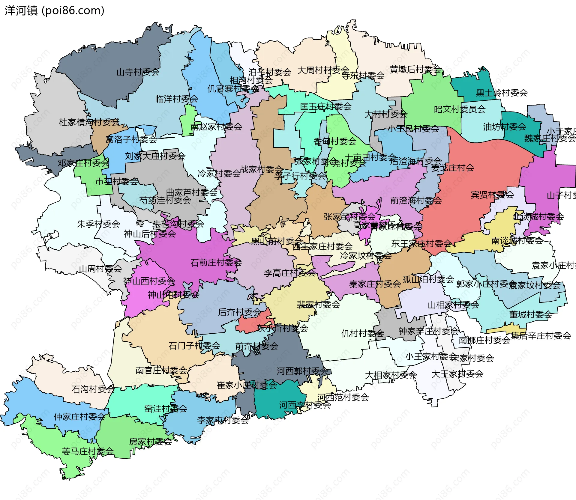 洋河镇边界地图(五级行政区划)