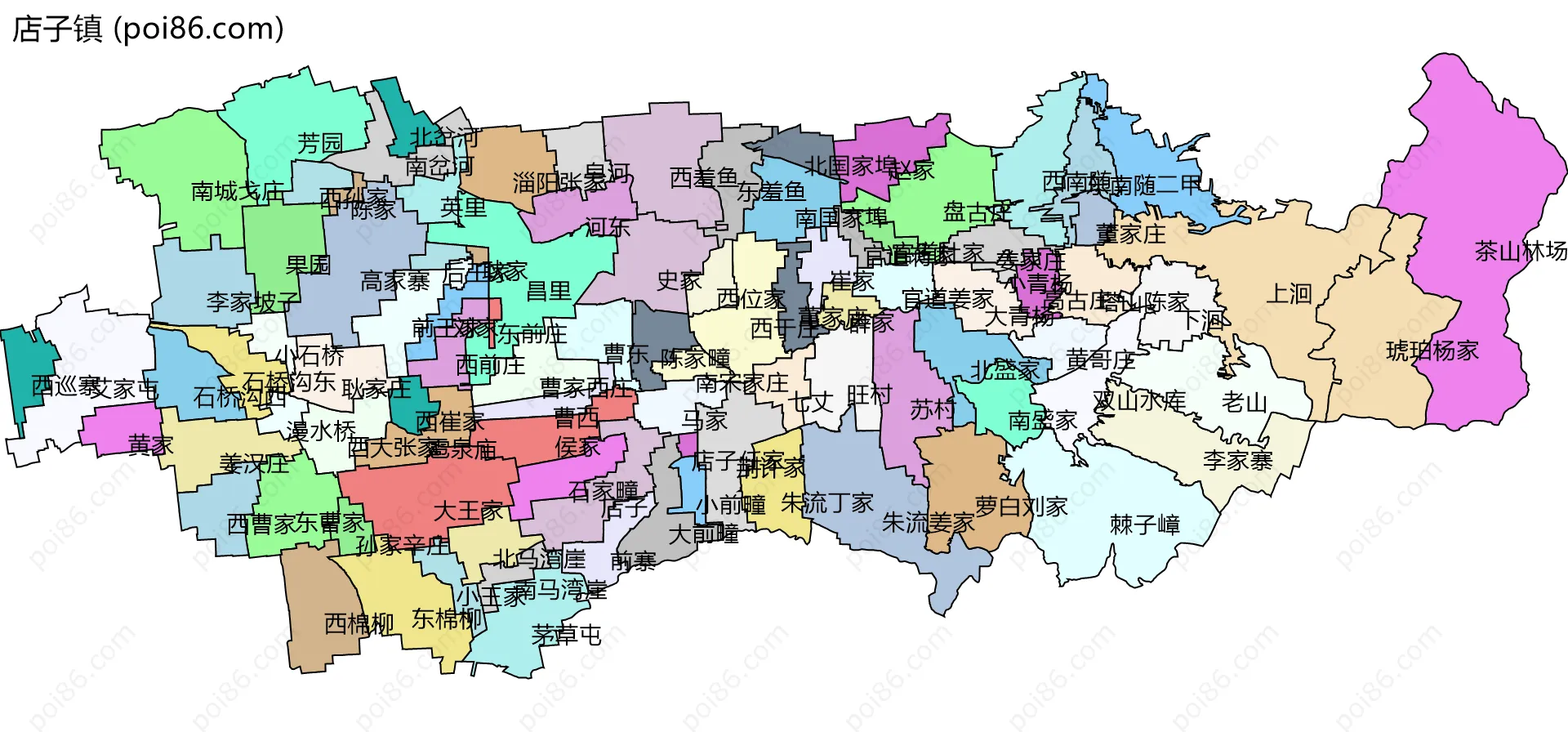 店子镇边界地图(五级行政区划)
