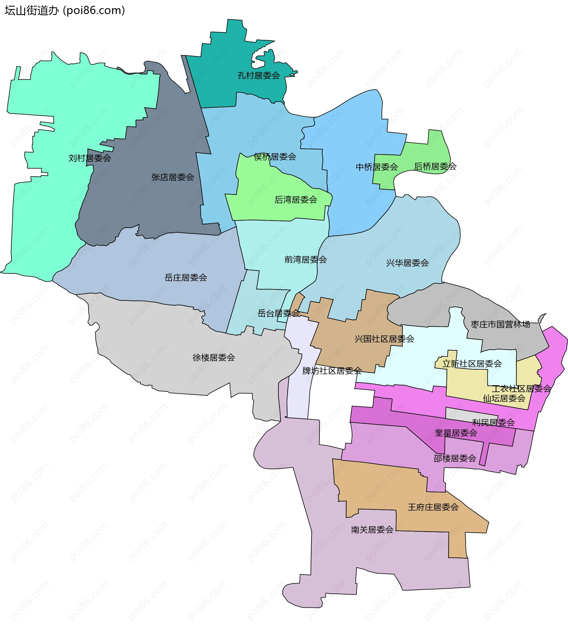 坛山街道办边界地图(五级行政区划)