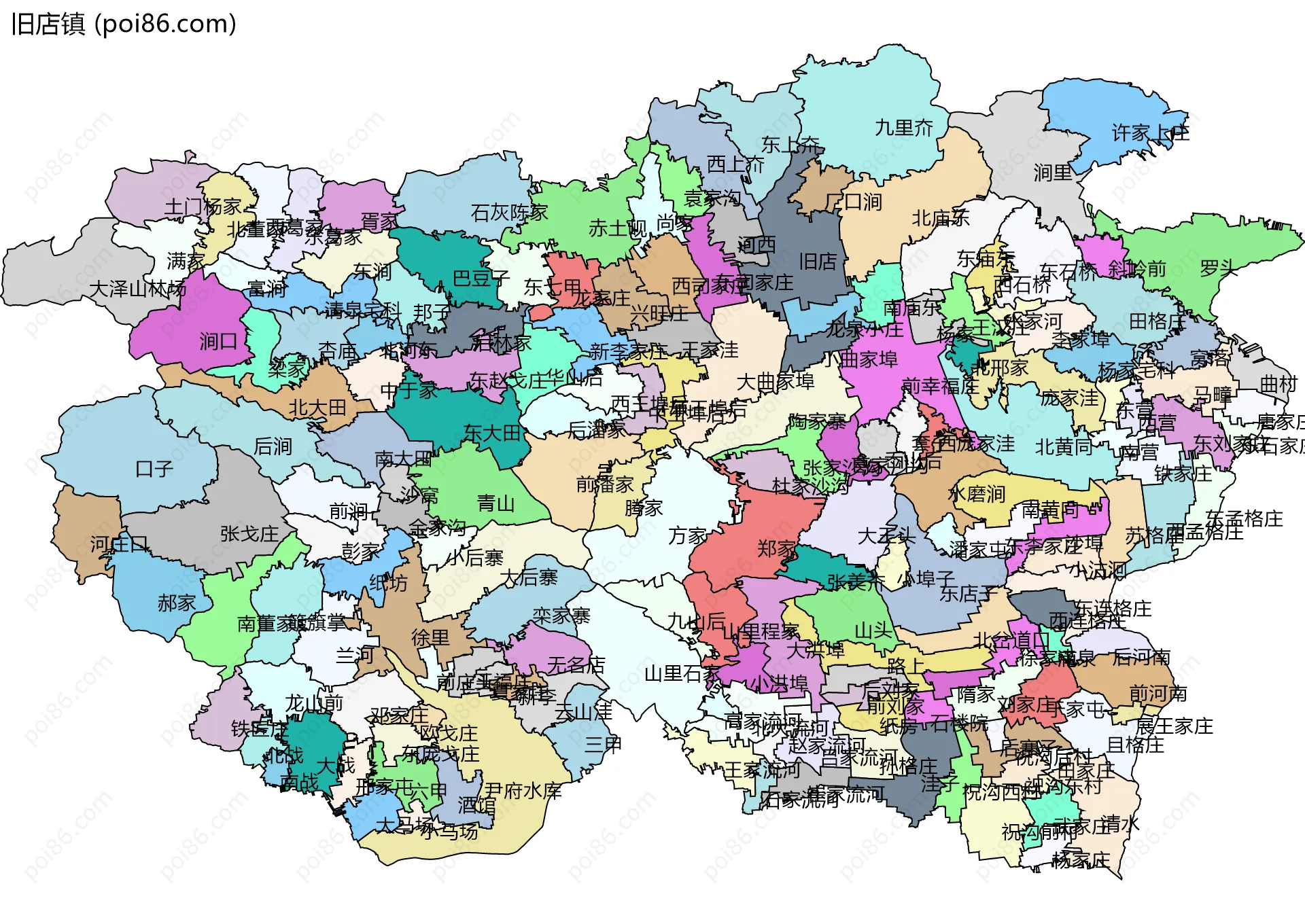 旧店镇边界地图(五级行政区划)