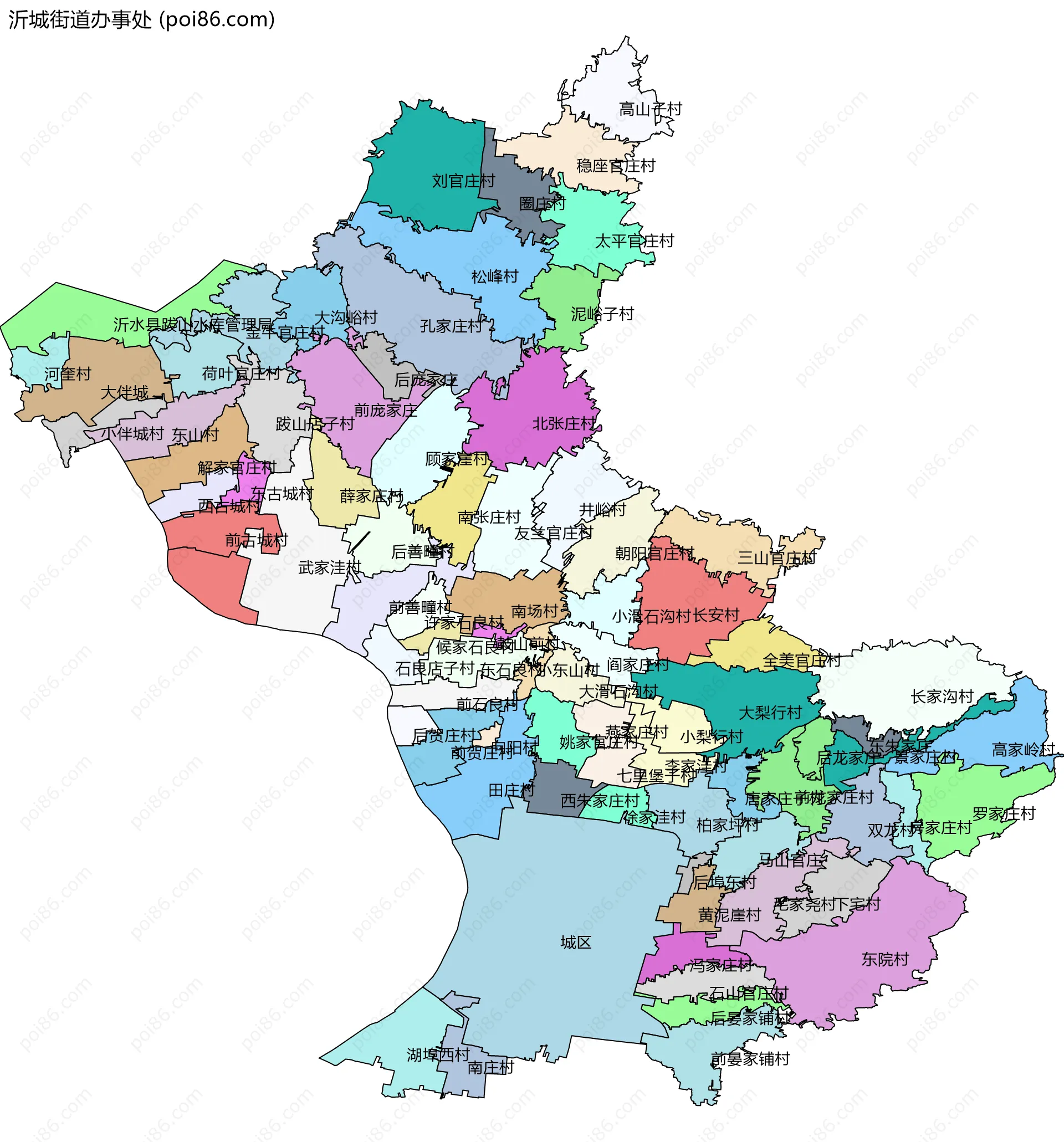沂城街道办事处边界地图(五级行政区划)