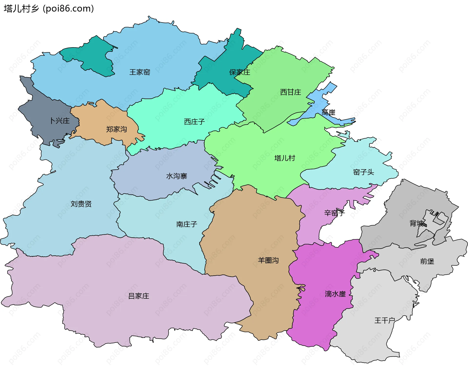 塔儿村乡边界地图(五级行政区划)