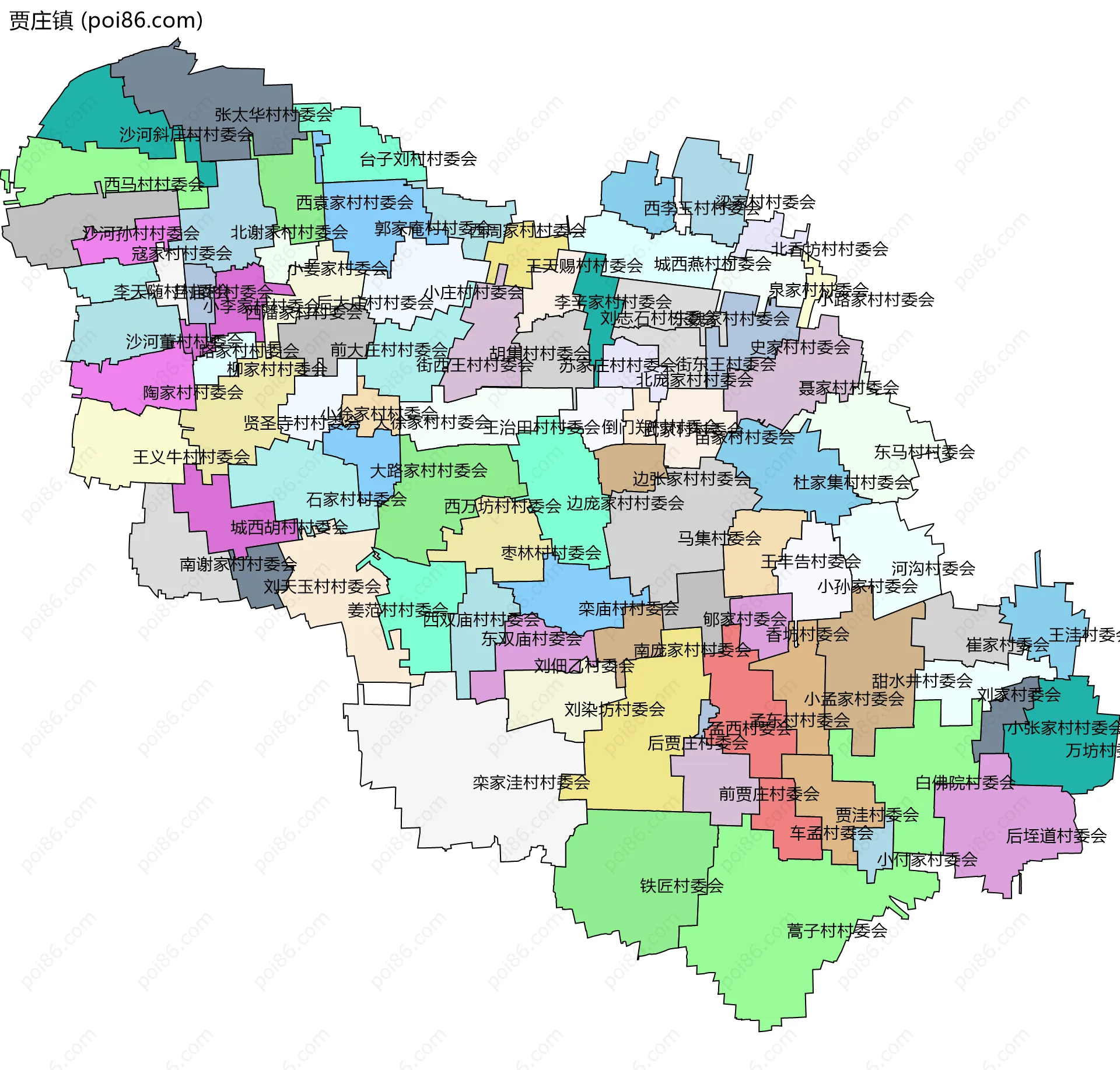 贾庄镇边界地图(五级行政区划)