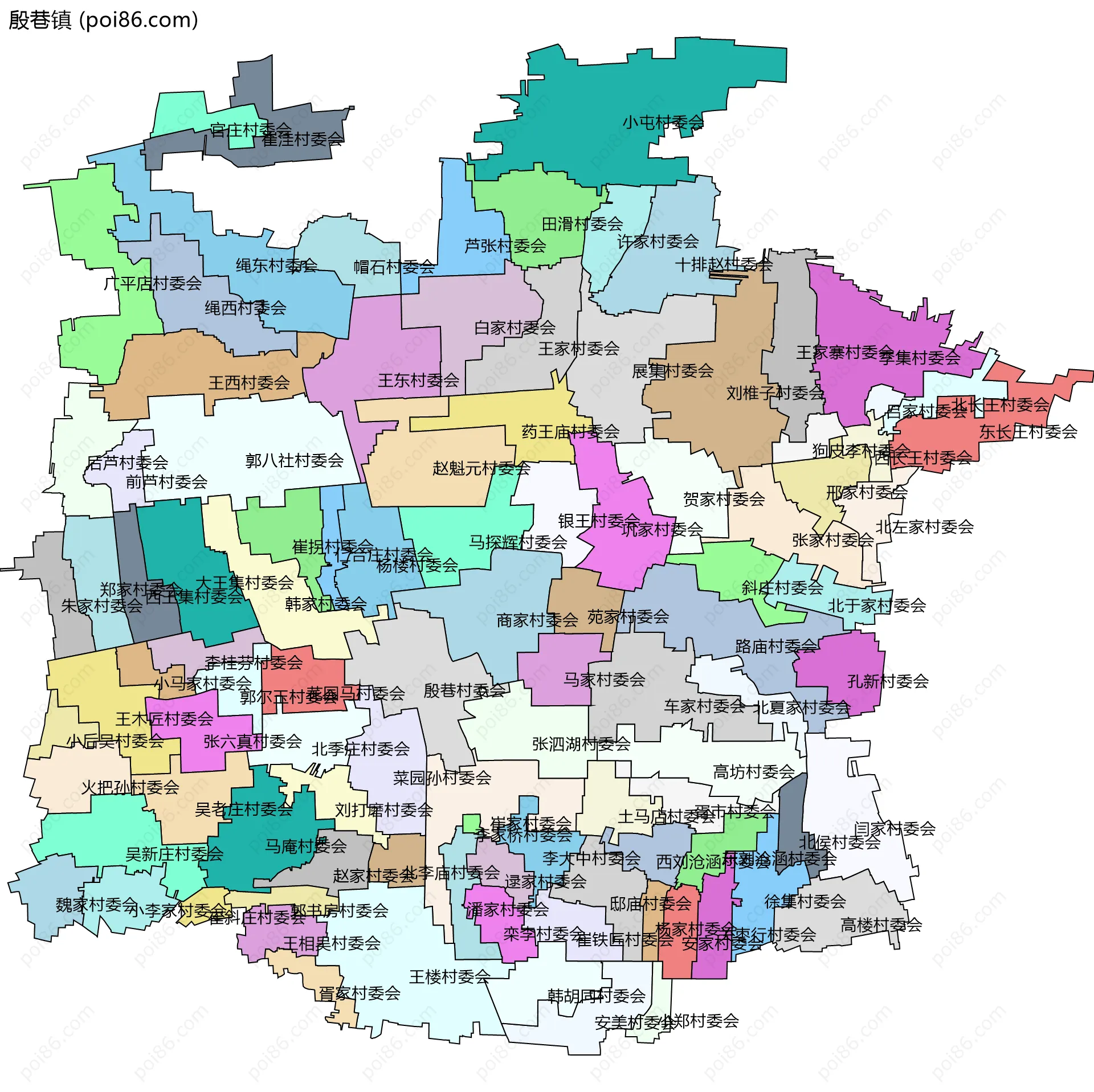 殷巷镇边界地图(五级行政区划)