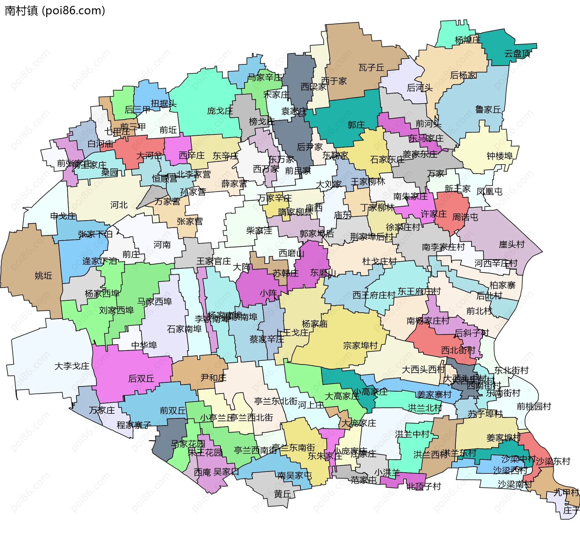 南村镇边界地图(五级行政区划)
