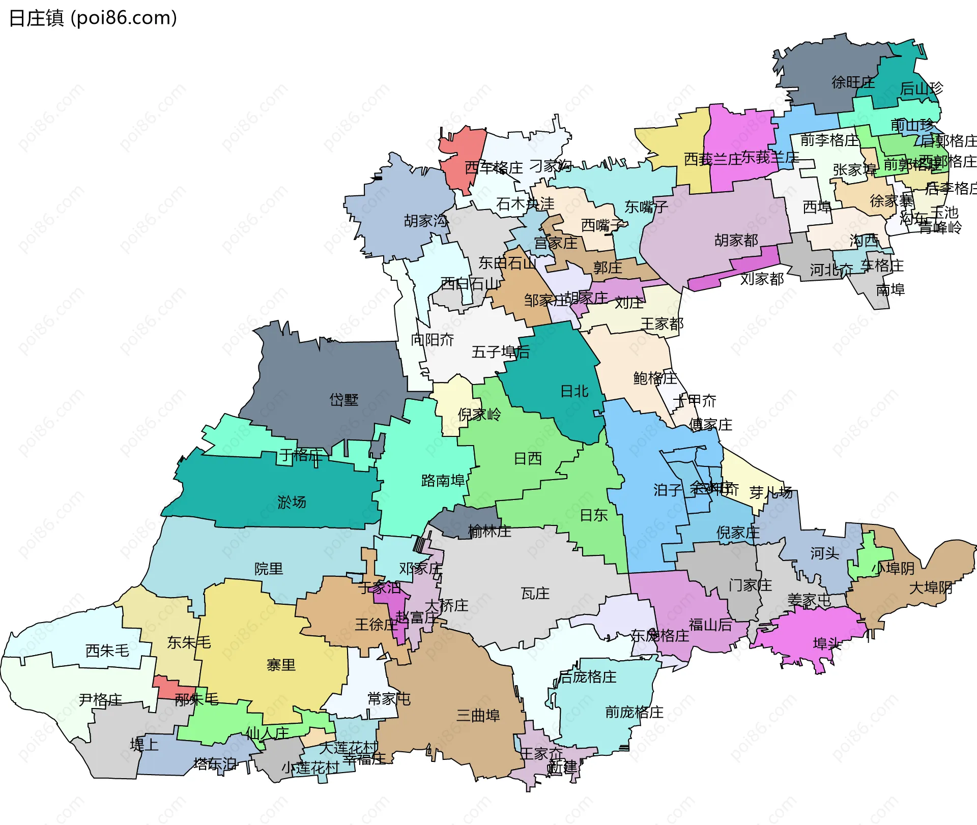 日庄镇边界地图(五级行政区划)